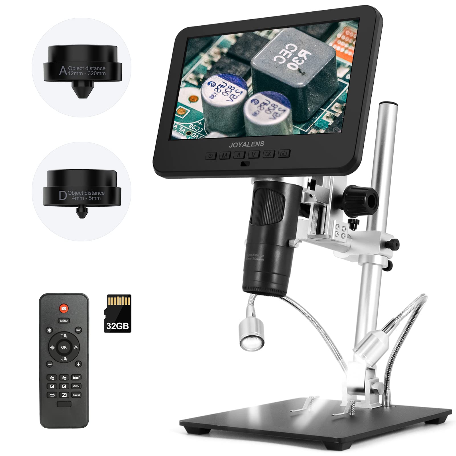 Joyalens Jl246M 3 In 1 7 Inch Lcd Digital Soldering Microscope, Adjustable Boom Arm Stand, 32Gb