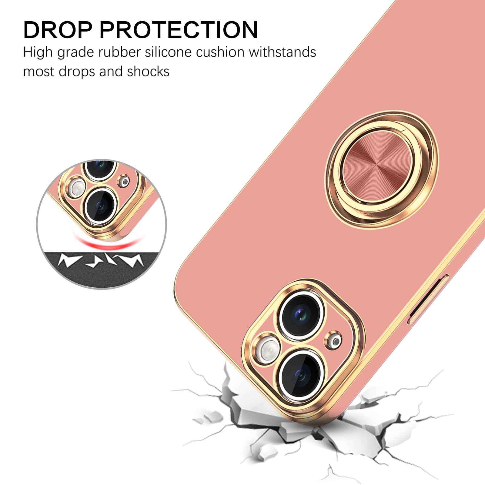 Veningo Compatible With Iphone 14 Case, Slim Fit Soft 360 Ring Holder Kickstand Magnetic Car Mount Supported Easy Clean Shockpro