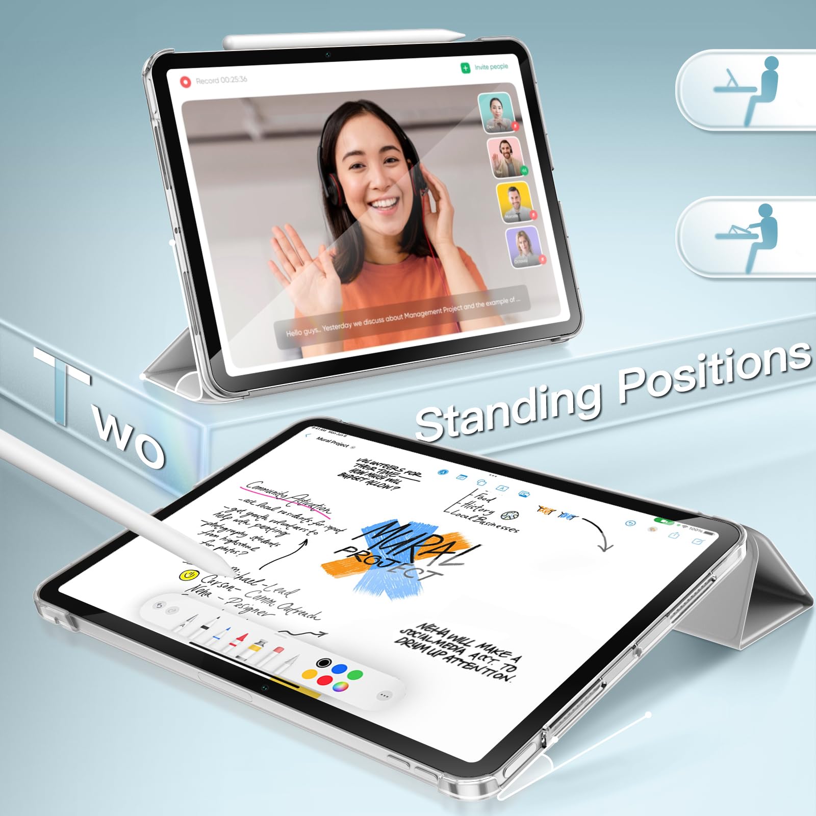 Jetech Case For Ipad Pro 11-Inch M4 (2024), Slim Stand Hard Back Shell Smart Cover With Auto Wake/Sleep (Silver)