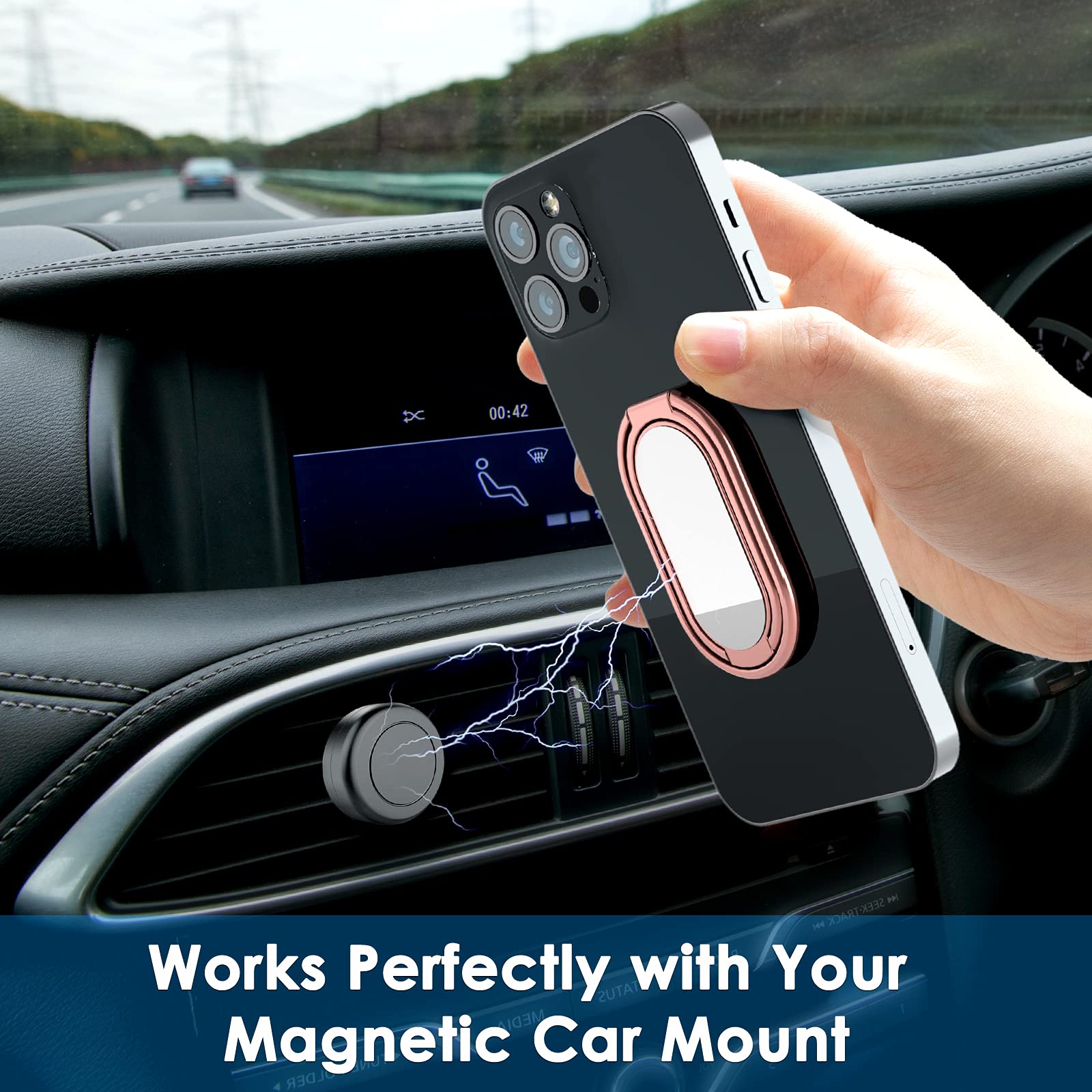 Phone Ring Holder Finger Kickstand, 360 Rotation Metal Phone Grip For Magnetic Car Mount Foldable Cell Phone Stand Compatible Wi