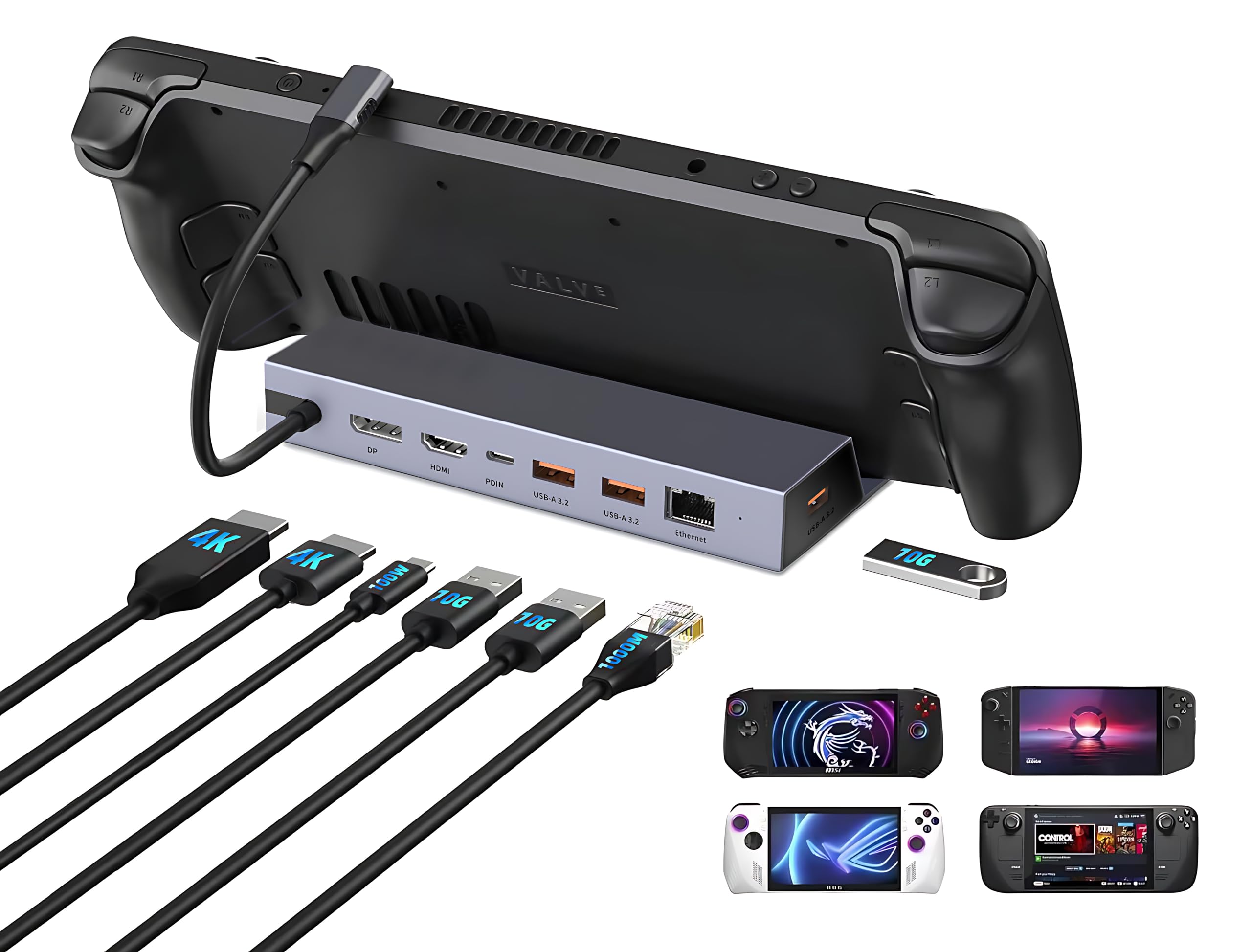 Steam Deck Dock, Stream Deck Dock Compatible with Valave Steam Deck/ROG Alloy, Steam Deck Docking Station(7-in-1) with 4K@60Hz H