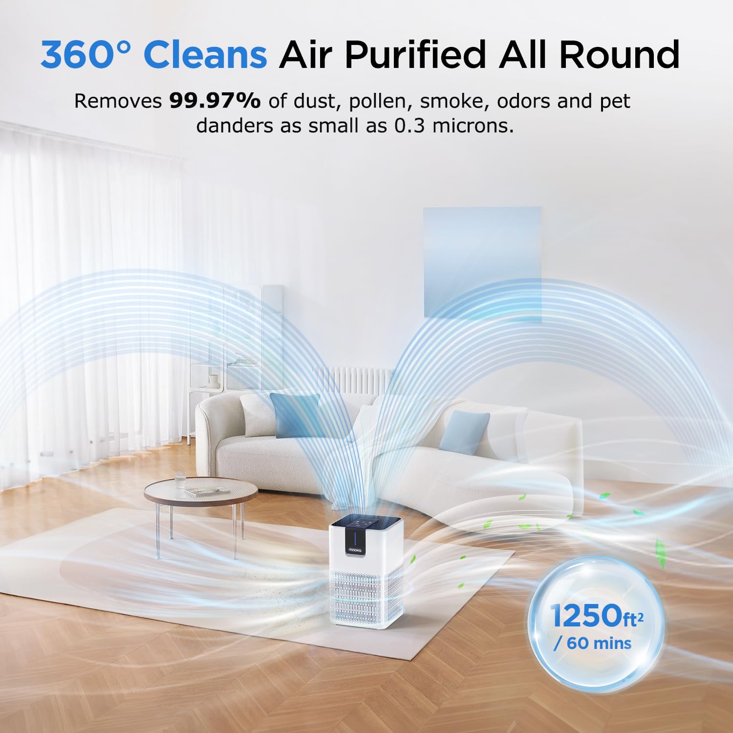 Air Purifiers For Home Large Room Up To 1250 Ft, Mooka H13 Hepa Air Purifier For Pets Dust Odor Smoke, Aromatherapy Function, Ai