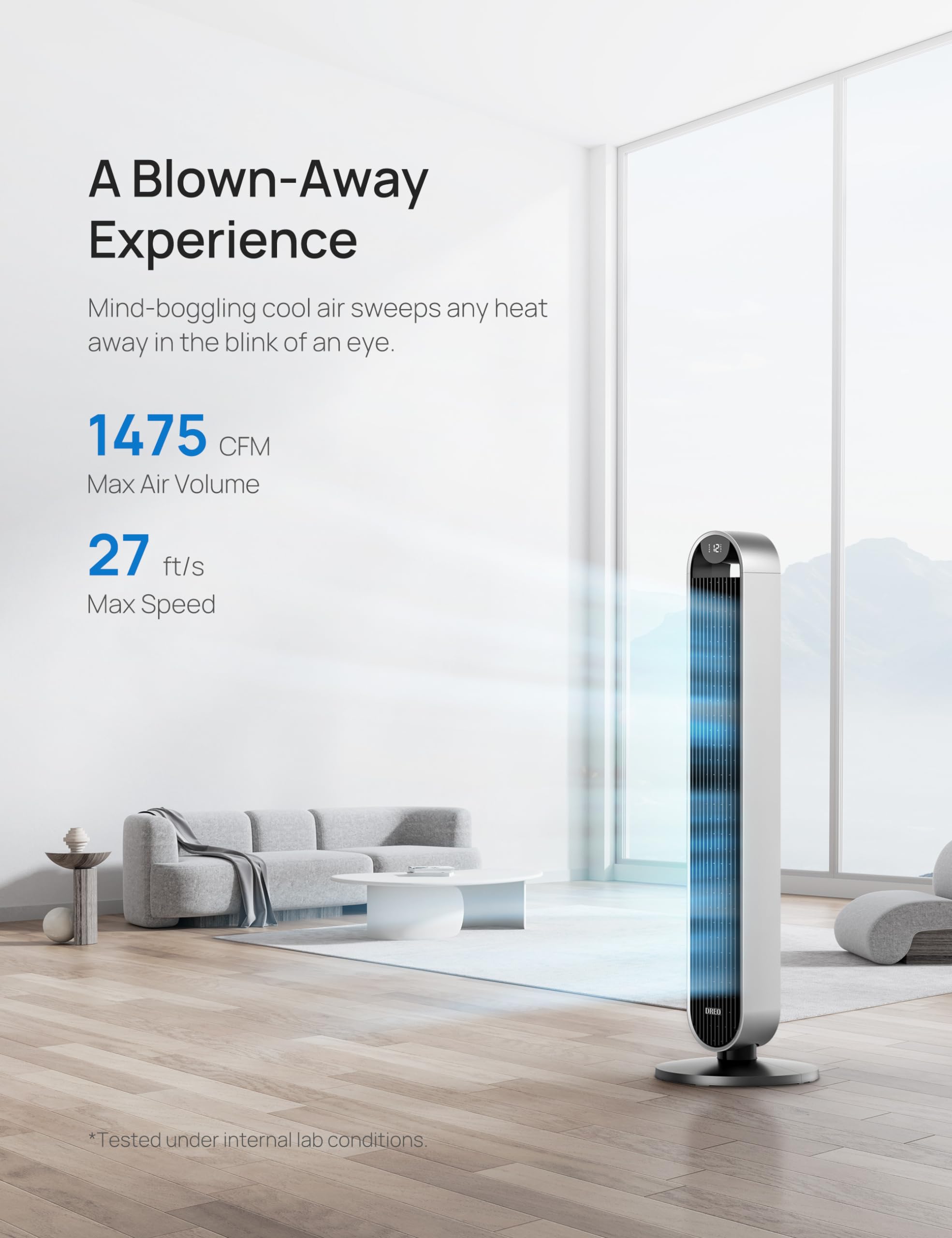 Dreo Tower Fan For Bedroom, 42 Inch 120 Oscillating Fan, 25Db Quiet Dc Motor, 27Ft/S Velocity Bladeless Standing Fan With 12 Spe