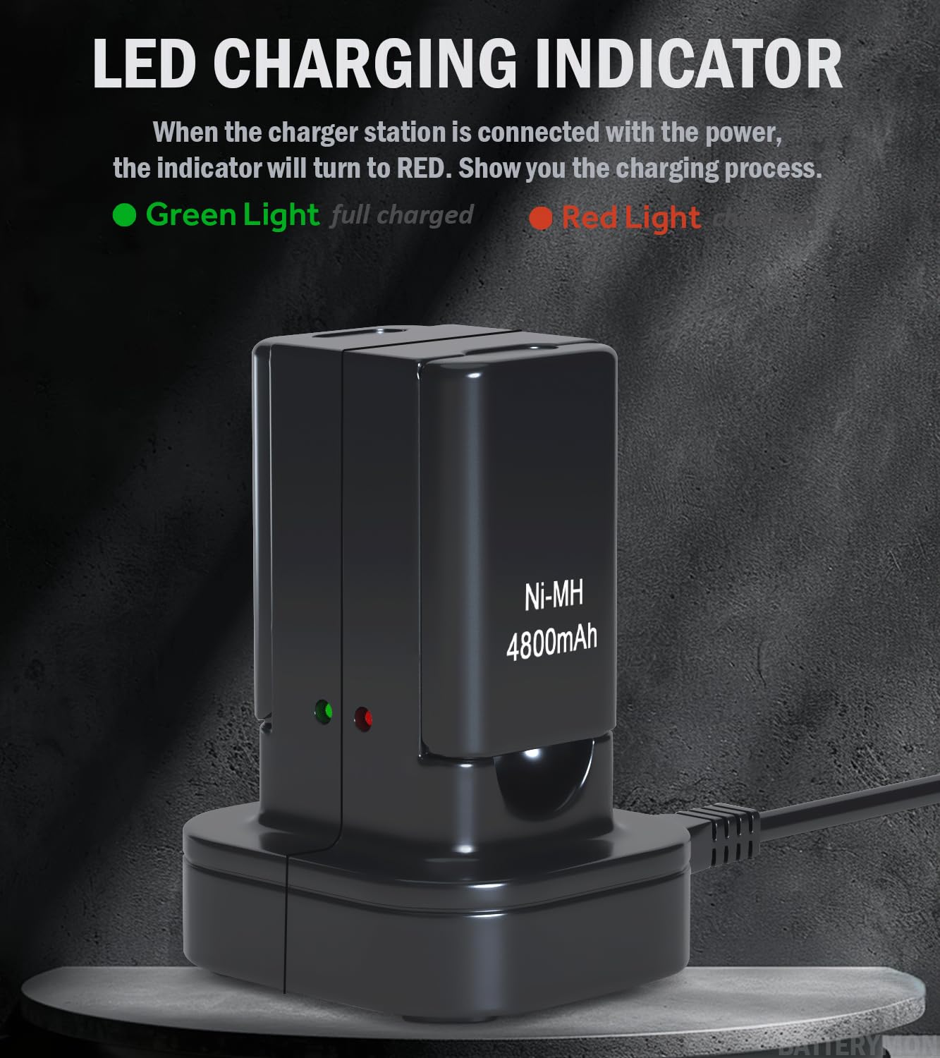 BatteryMon 2 Pack Rechargeable Batteries & Dual Charging Station Dock for Xbox 360 Controller - Black