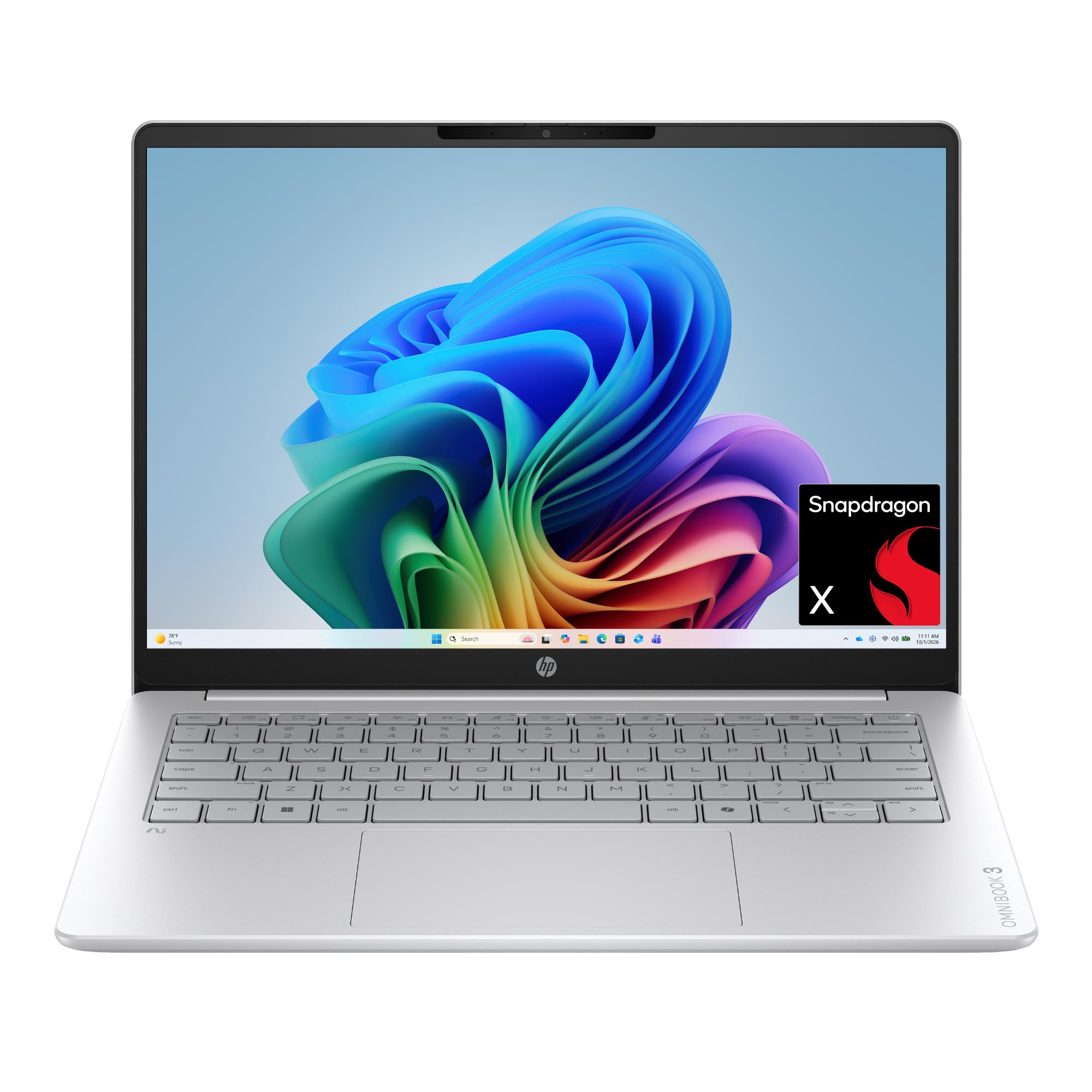 HP OmniBook 3 14 inch Next Gen AI PC, 2K Display, Snapdragon X X1-26-100, 16 GB RAM, 512 GB SSD, Qualcomm Adreno GPU, Windows 11