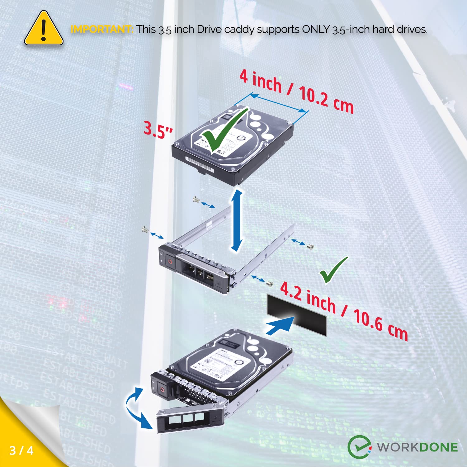 Workdone 4 Pack   3.5 Inch Hard Drive Caddy   Compatible For Dell Poweredge Selected 16Th 14Th Gen. Servers   With Detailed Inst