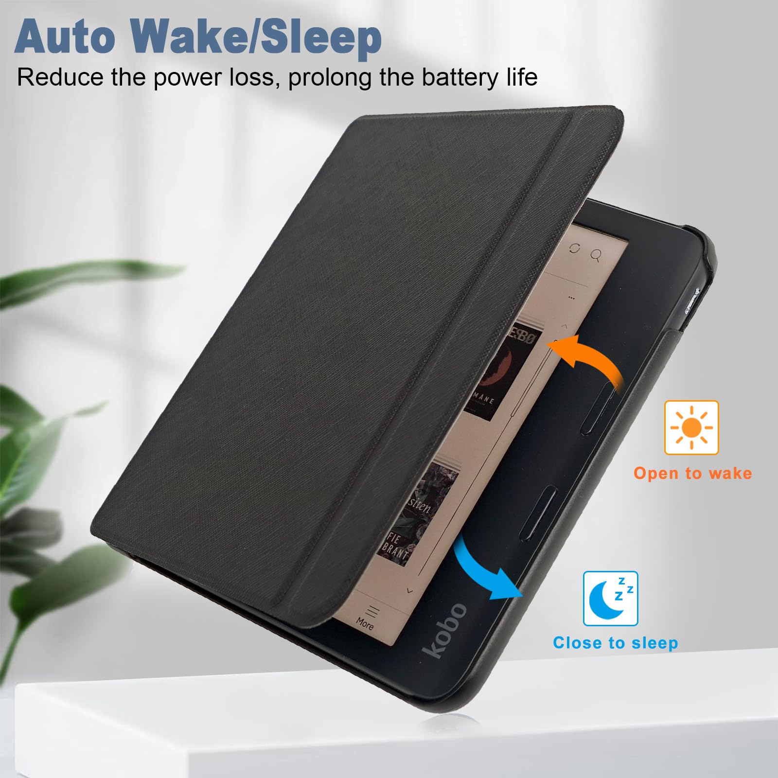 Caweet Case For Kobo Libra Colour (Model:N428, 2024 Release), Ultra Lightweight Pu Leather Shell Cover With Auto Wake/Sleep, Bla