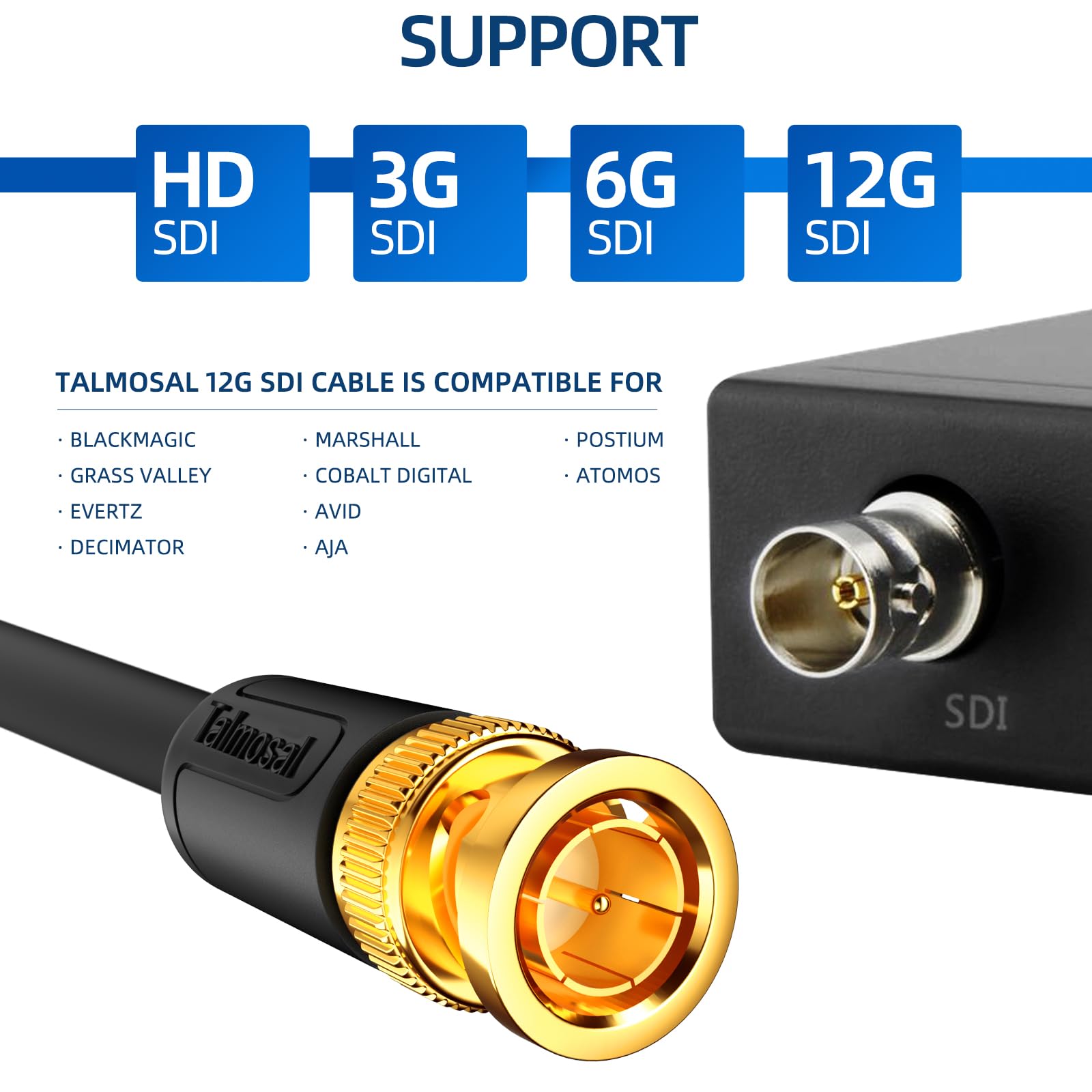 Talmosal 12G Sdi Cable 300 Ft, Rg11 Coax 4K Bnc Cable Supports Hd Sdi/3G Sdi/6G Sdi/12G Sdi/4K/8K 75 Ohm 4K Sdi Video Cable For