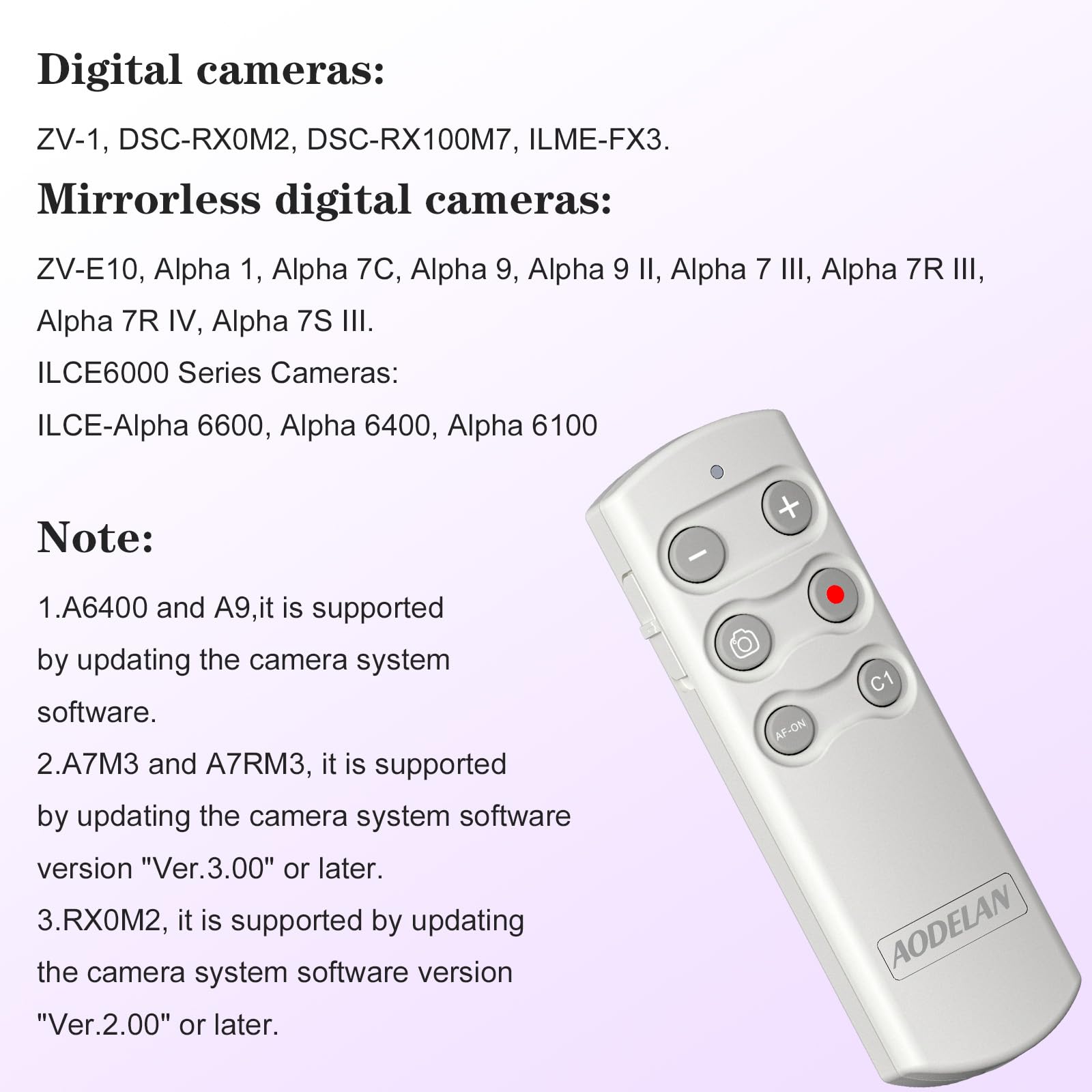 Aodelan Camera Wireless Shutter Release Remote Control For Sony Zv E10, Fx3, Zv 1, A7Sm3, A7C, A7Riv, Alpha 9,7R Iv,7R Iii, 7 Ii