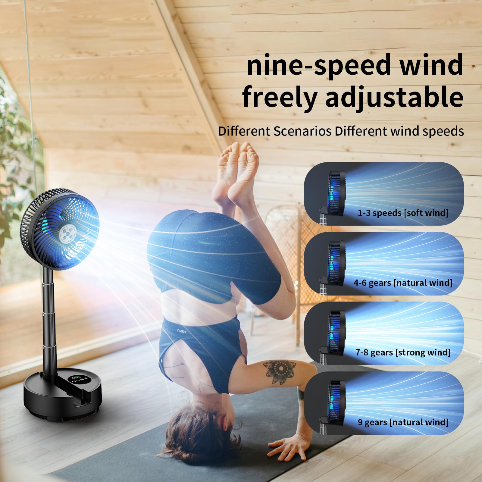 Socool 20000Mah 8 Inch Portable Fan Battery Operated Fans, Oscillating Charging Fan, Remote Control Led Light, 112 Hours Portabl