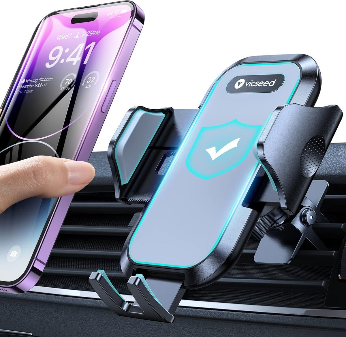 Vicseed Car Phone Holder Mount?Super Stable Clip? Air Vent Car Cell Phone Mount Stand?Silicone Protect Vent & Phone? Hands Free 