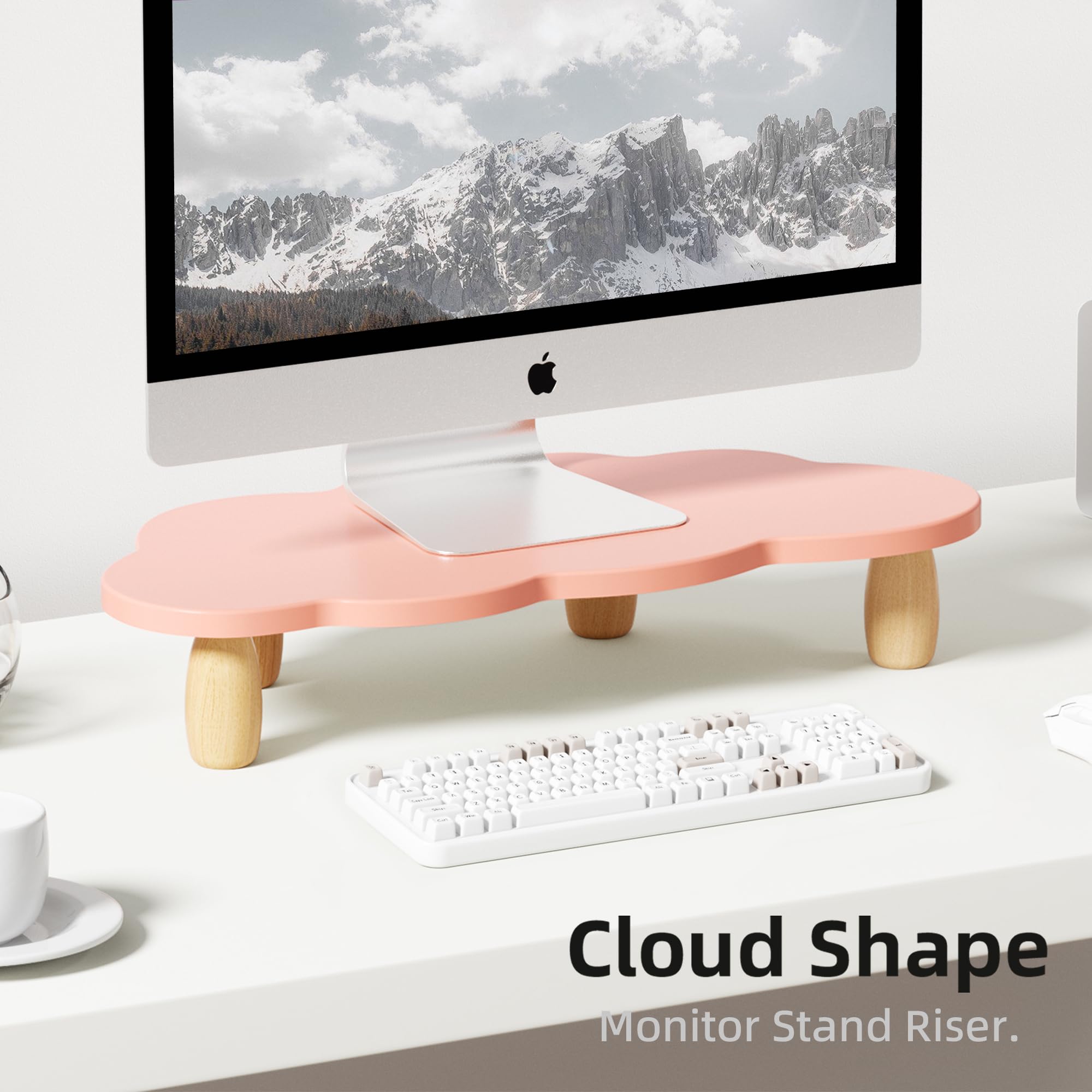 Afooyo Monitor Stand Riser, Cloud Shaped Sturdy Wood Computer Monitor Riser, Laptop Monitor Stand, Multi Purpose Desktop Organiz