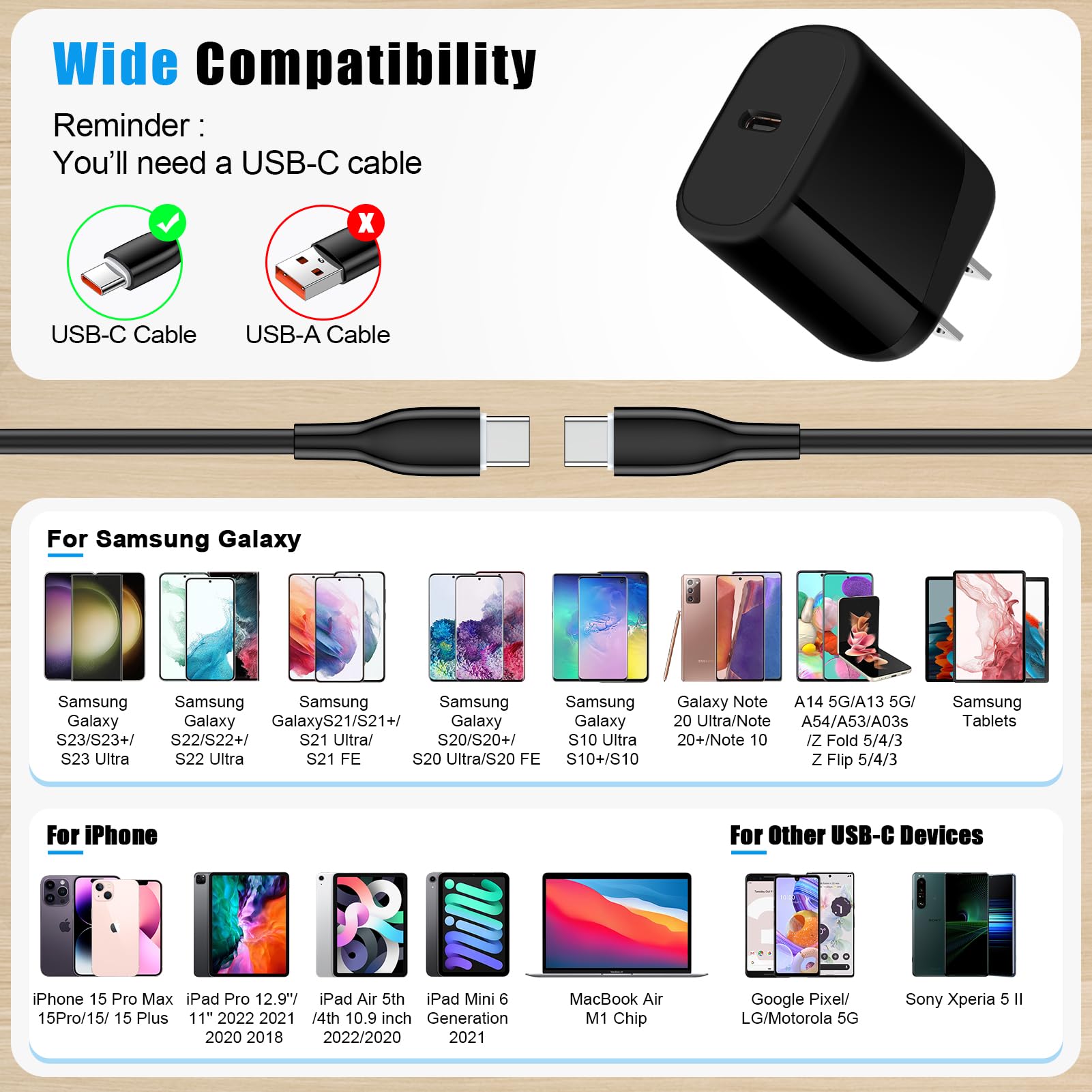 Usb C Fast Samsung Charger Block For Samsung Galaxy S23 Ultra Fe S24 Fe A54 5G A16 5G A14 A35 A25 S23 Fe S22 S21 S20 Z Flip 6 Z