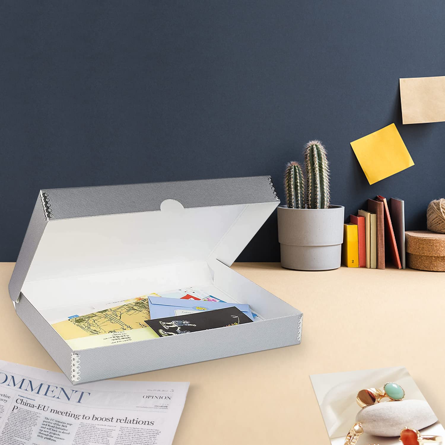 Lineco 9X12 Metallic Silver Clamshell Archival Folio Storage Box, 1.75' Deep. Acid Free With Metal Edge. Preserves Picture, Organize Photos Or Documents, Crafts, Diy.