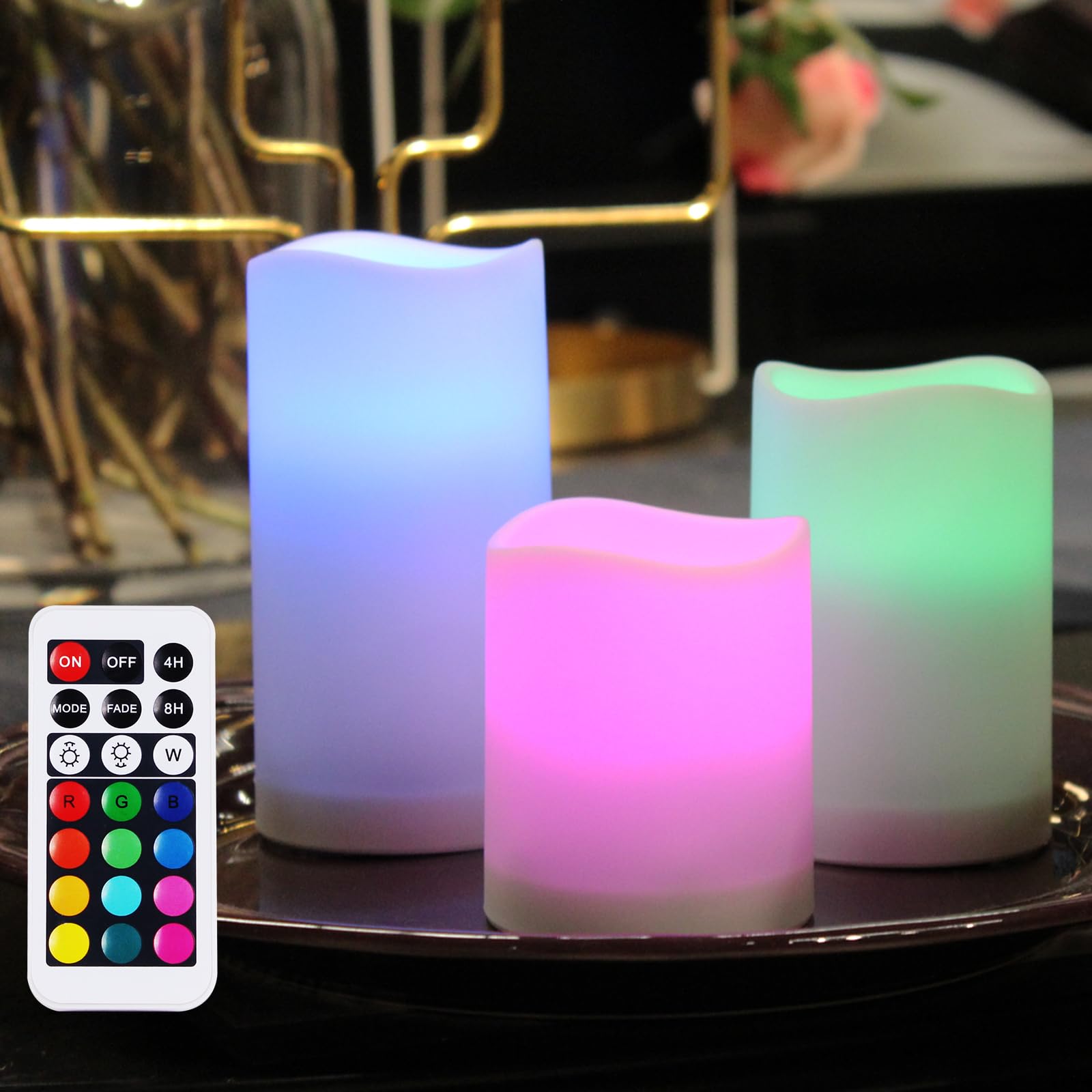Yucanucax Remote Control Flameless Led Candle Light, Outdoor/Indoor Color Changing Plastic Candle, Set Of 3 Use 3Aaa Battery