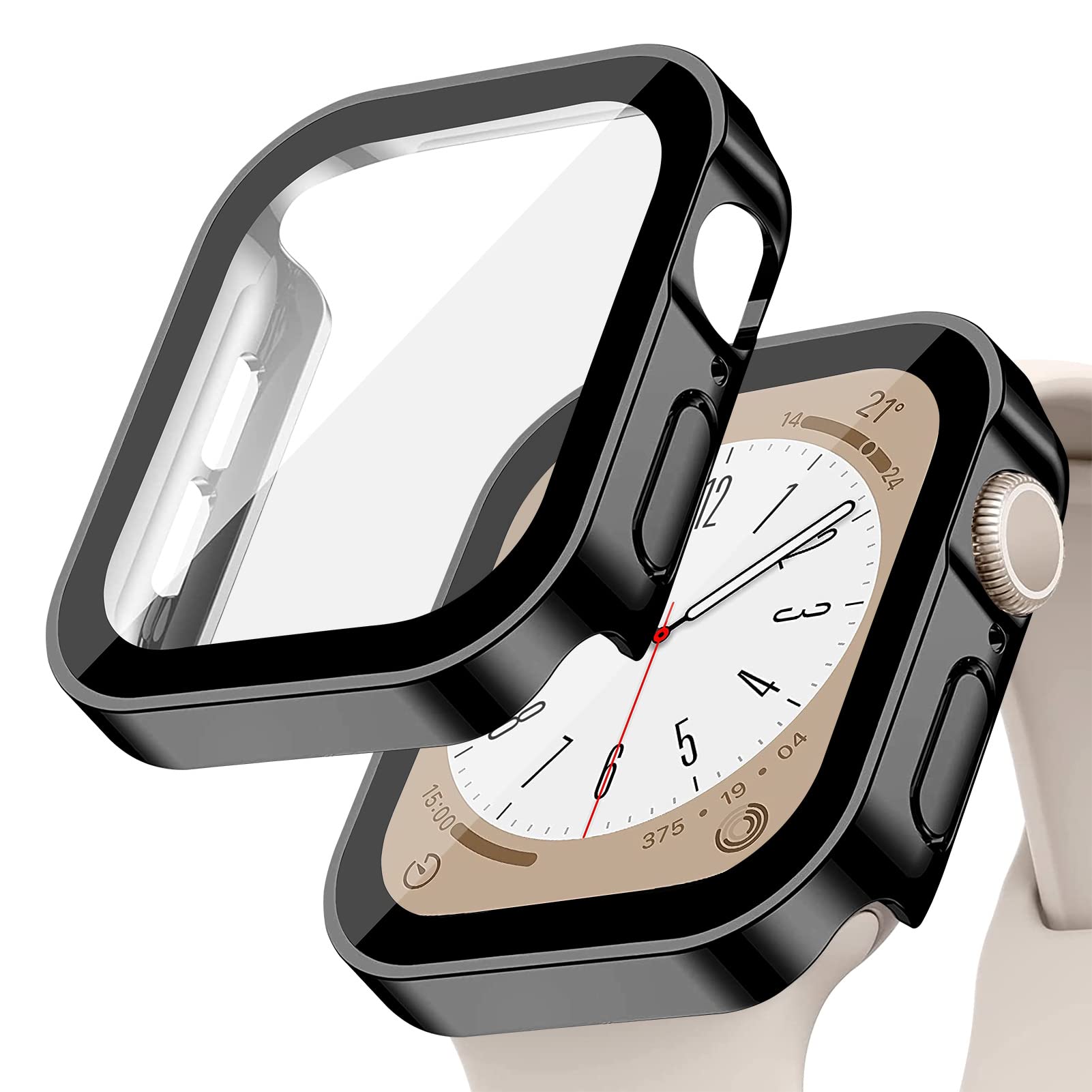 Screen Protector for Apple Watch Case Cover Series 9 SE 8 7 6 5 4 40mm 44mm 41mm 45mm Tempered Glass Waterproof PC Protective Bu