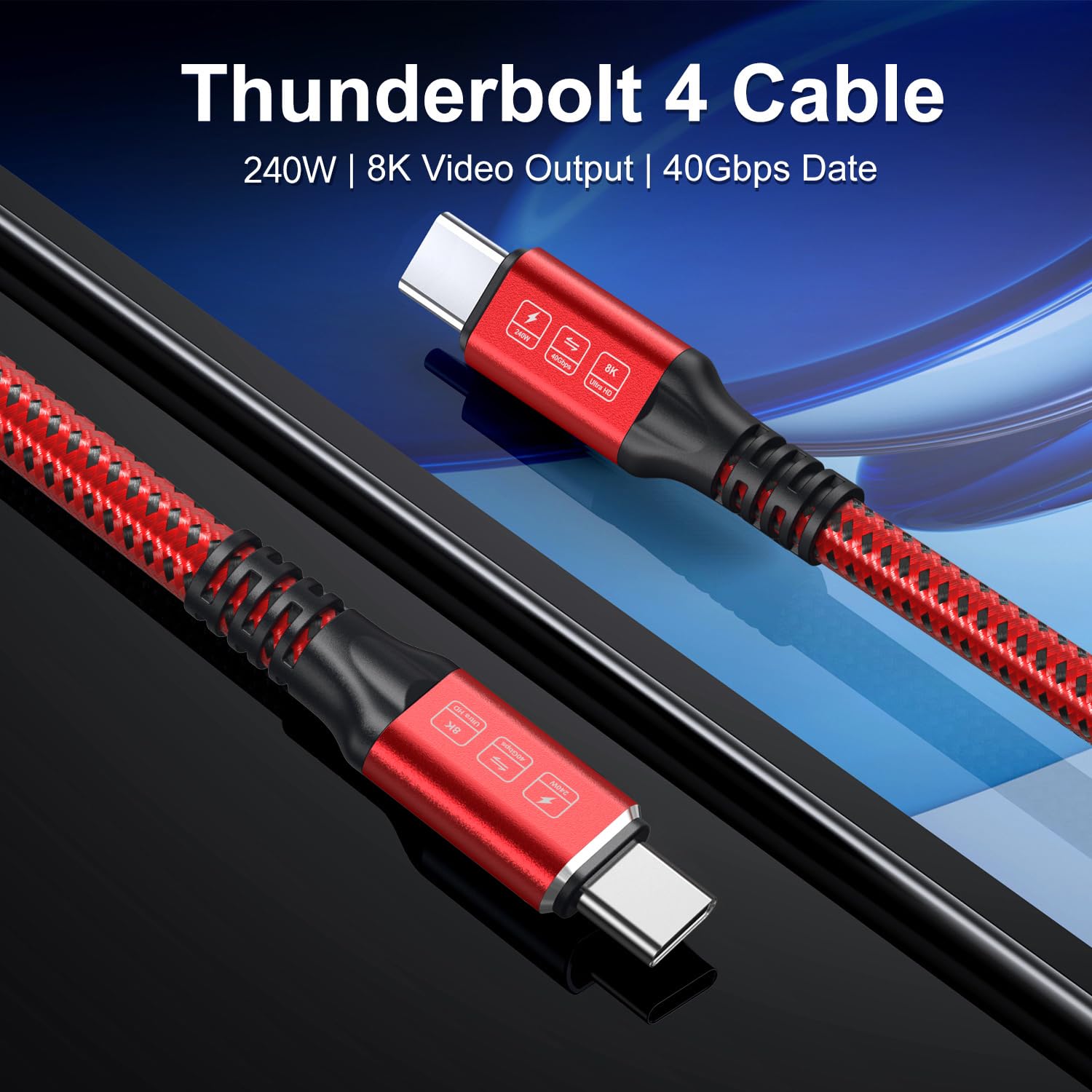 240W Thunderbolt 4 Cable 6.6Ft, Usb C Thunderbolt 4 Cable Monitor Cable Supports 40Gbps Data Transfer And Single 8K/Dual 4K Vide