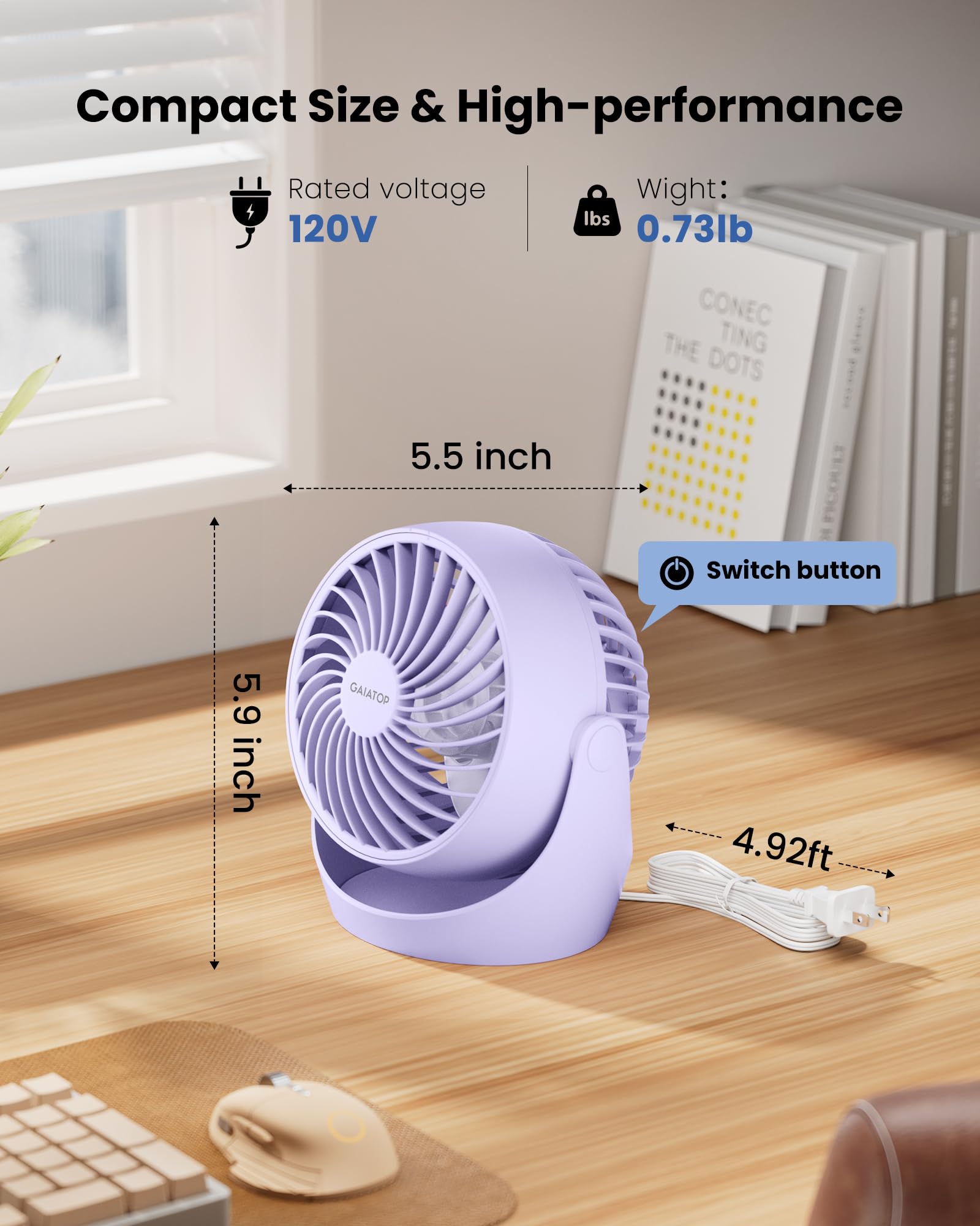 Gaiatop Air Circulator Fan, Portable Desk Fan Table Fan Dorm Fan, 5 Inch Small Fan 3 Speed With 360 Adjustable Tilt Energy Savin
