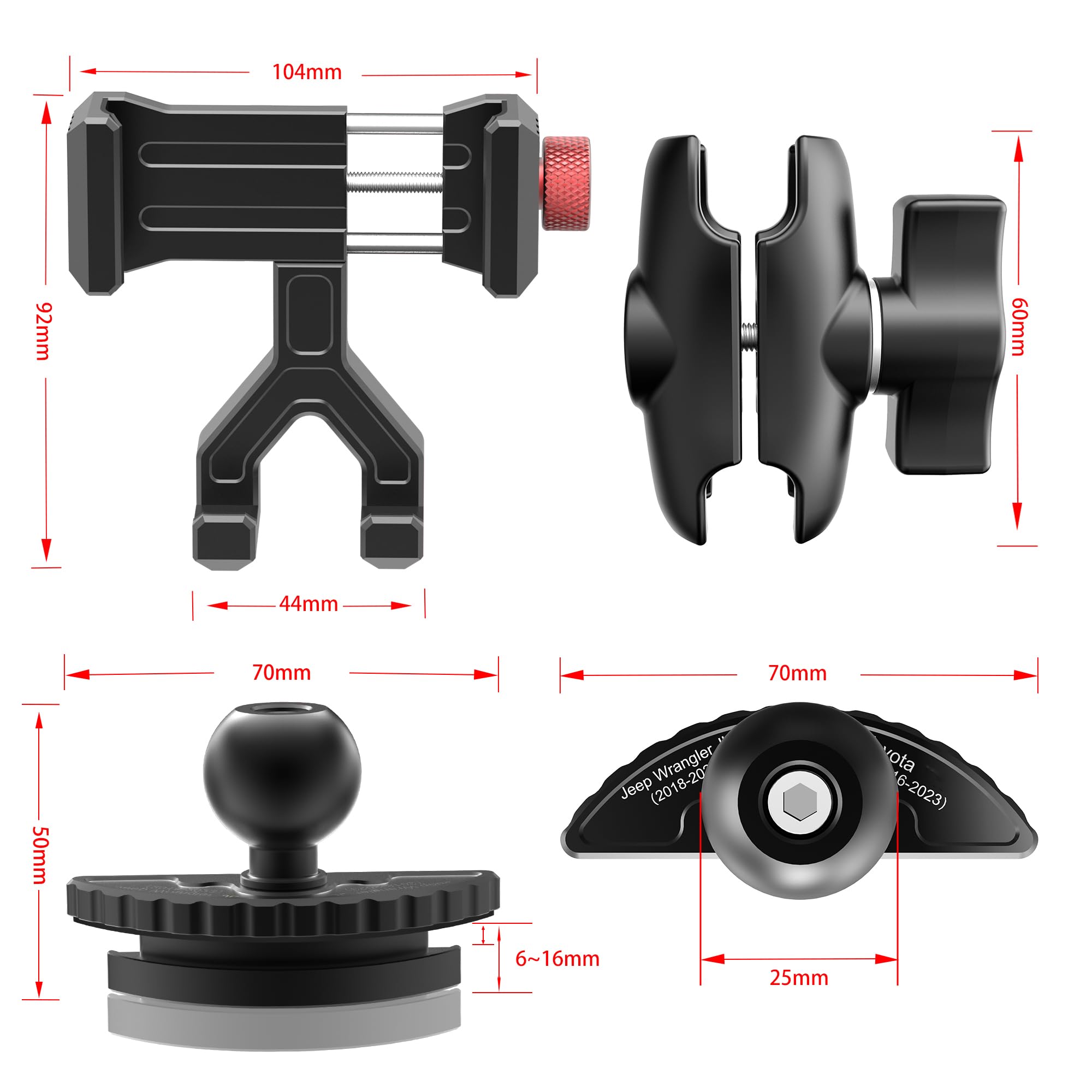 Koqeiey Aluminum Phone Mount For Jeep Wrangler Jl & Gladiator Jt (2018-2023) & Sahara, Vent Cell Phone Holder With 360 Rotation