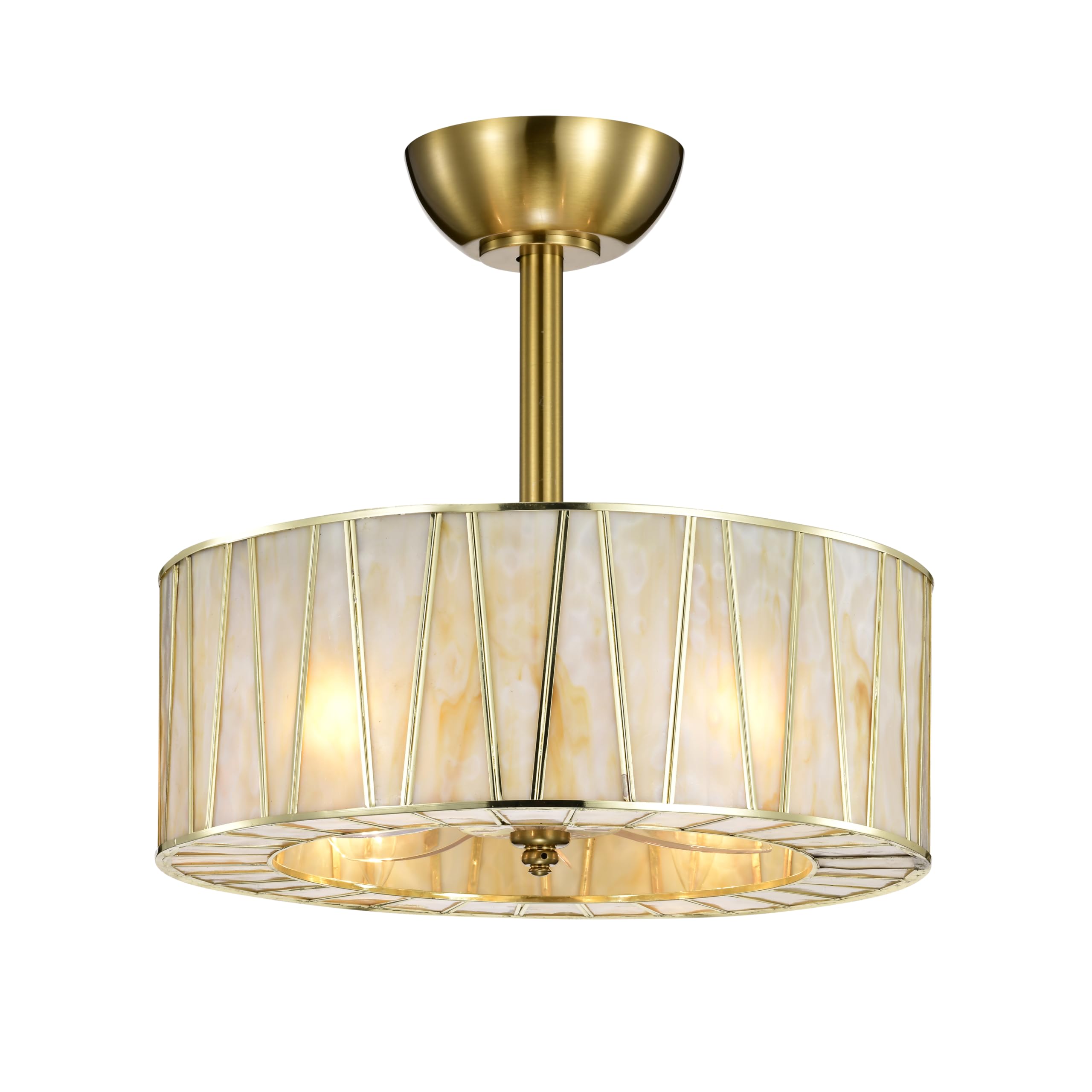 Home Accessories Sorcha Brass Finish Fandelier with Opaque Marbled Shade Remote Contol