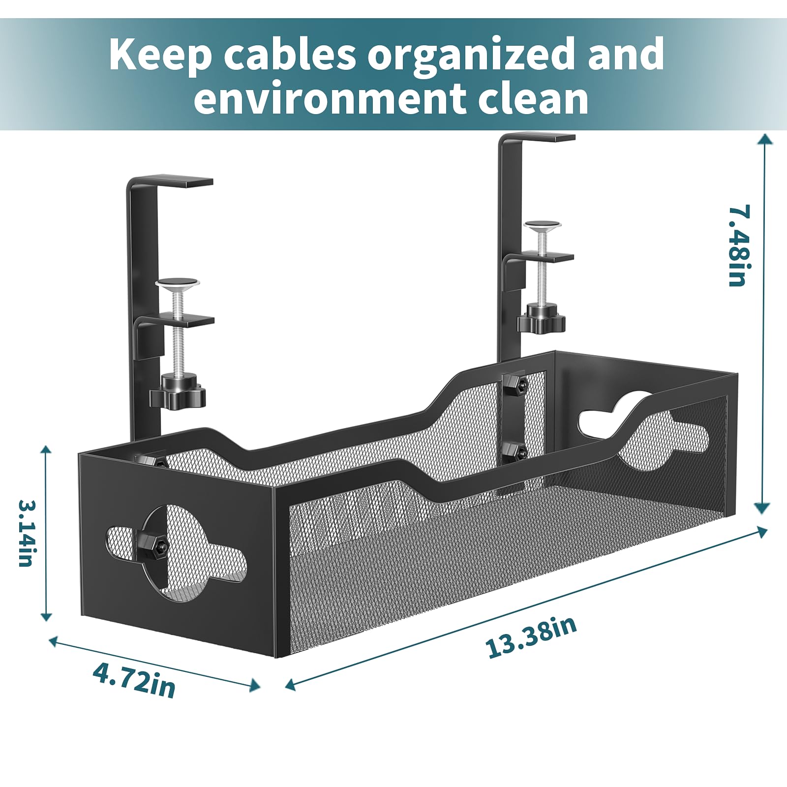 Under Desk Cable Management Tray 2 Pack, Cable Management Under Desk No Drill, Desk Cable Organizer With Clamp Easy To Install F