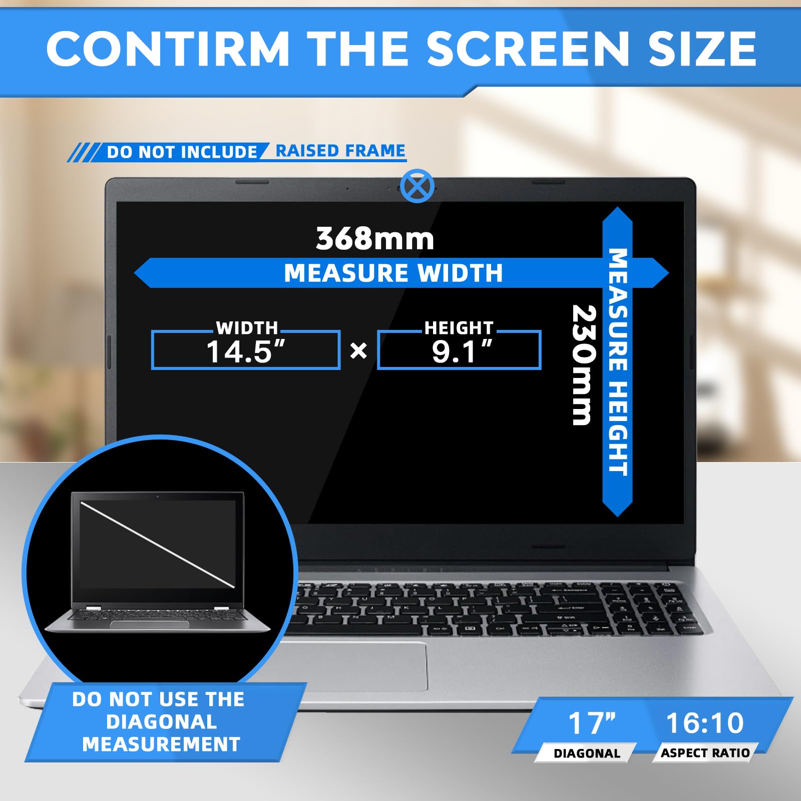 17 Inch Laptop Privacy Screen Filter For 16:10 Widescreen Display 14.5''X9.1''   Laptop Screen Privacy Shield And Anti Blue Ligh