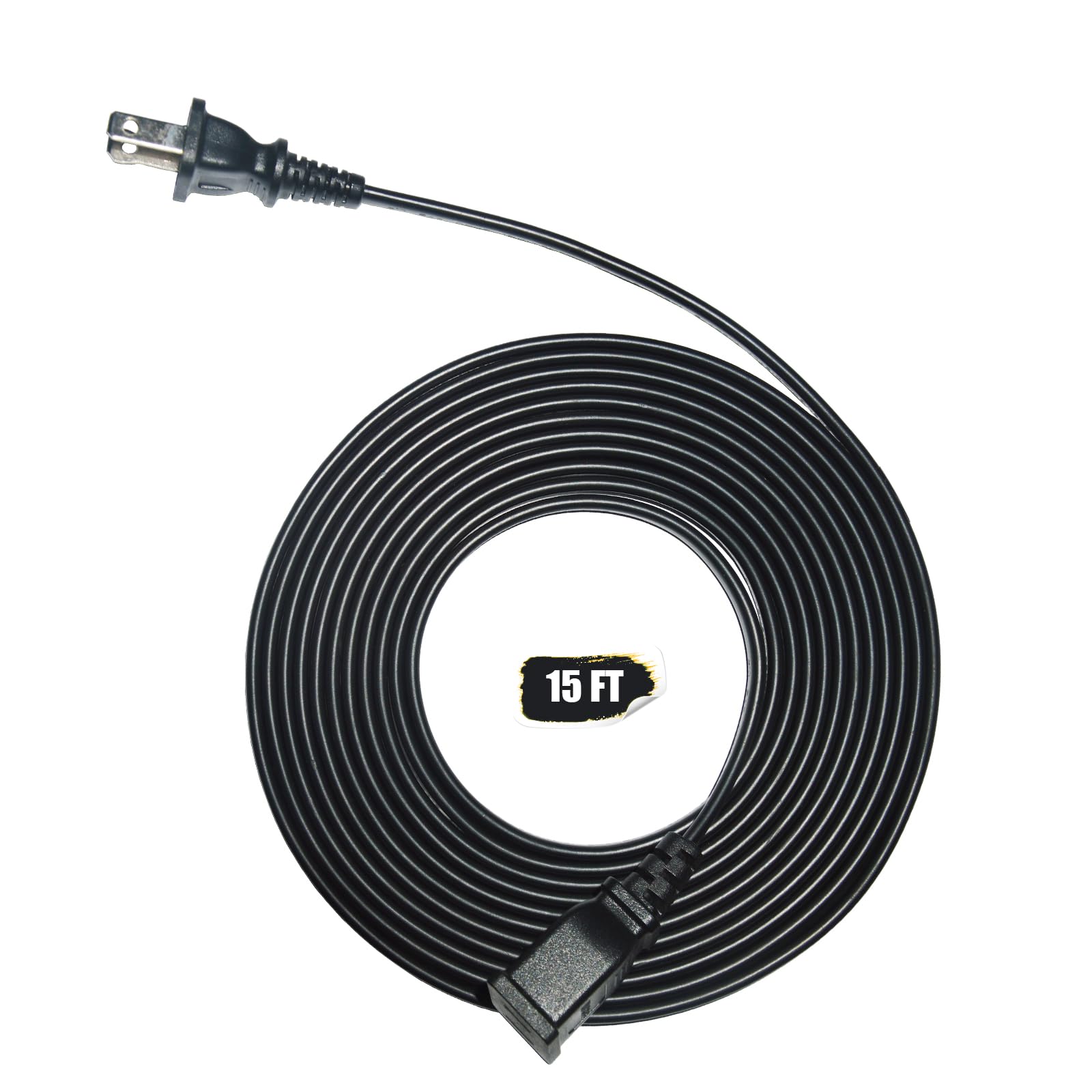 Jplenty 2 Prong Extension Cord For Indoor/Outdoor Use 15Ft Long   Ideal For Christmas Lights, Lamps, Cameras, Household Applianc