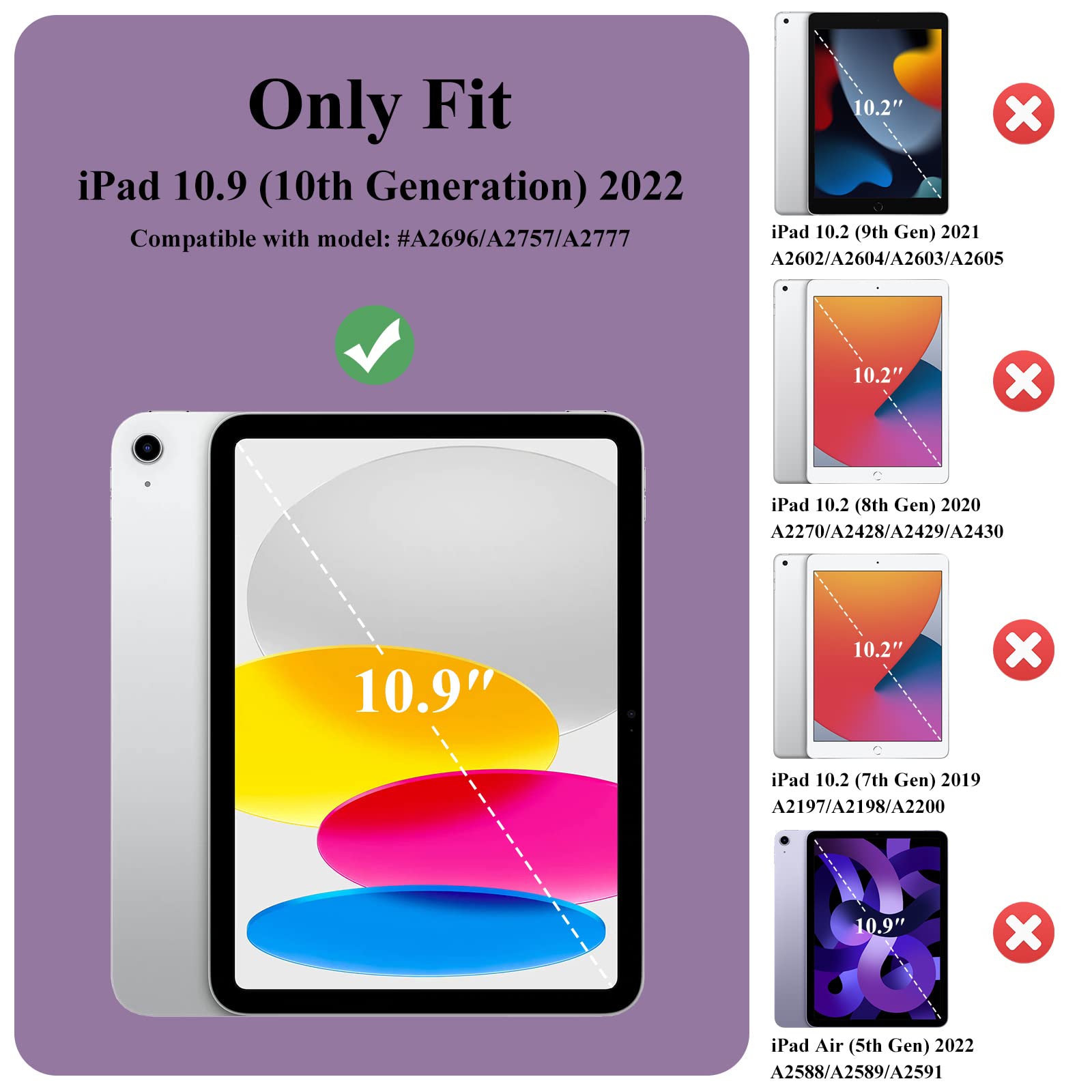 Supveco Case For Ipad 10Th Generation (10.9'', 2022 Released), Dual Layer Full Body Protection Cases With Built In Screen Protec