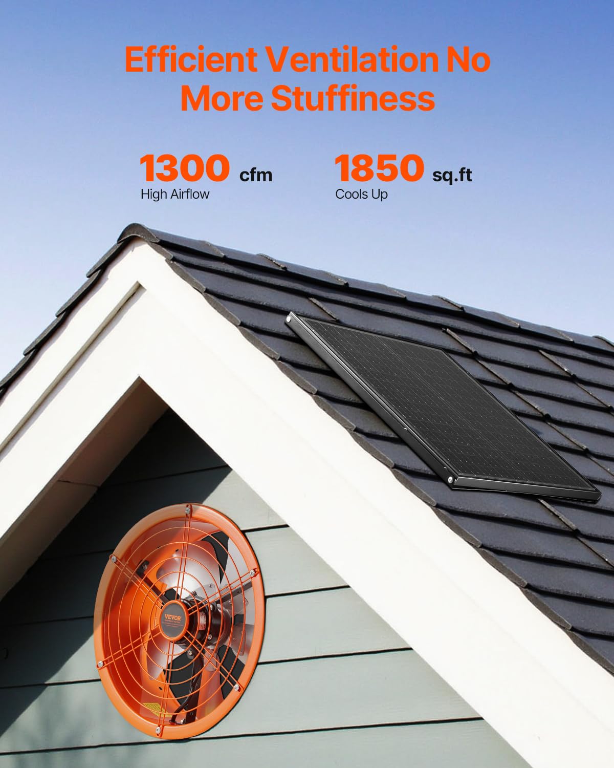 Vevor Gable Mount Fan, 14 Inch Solar Power Attic Exhaust Fan With Adjustable Thermostat & Outer Mesh, 1300 Cfm House Ventilator