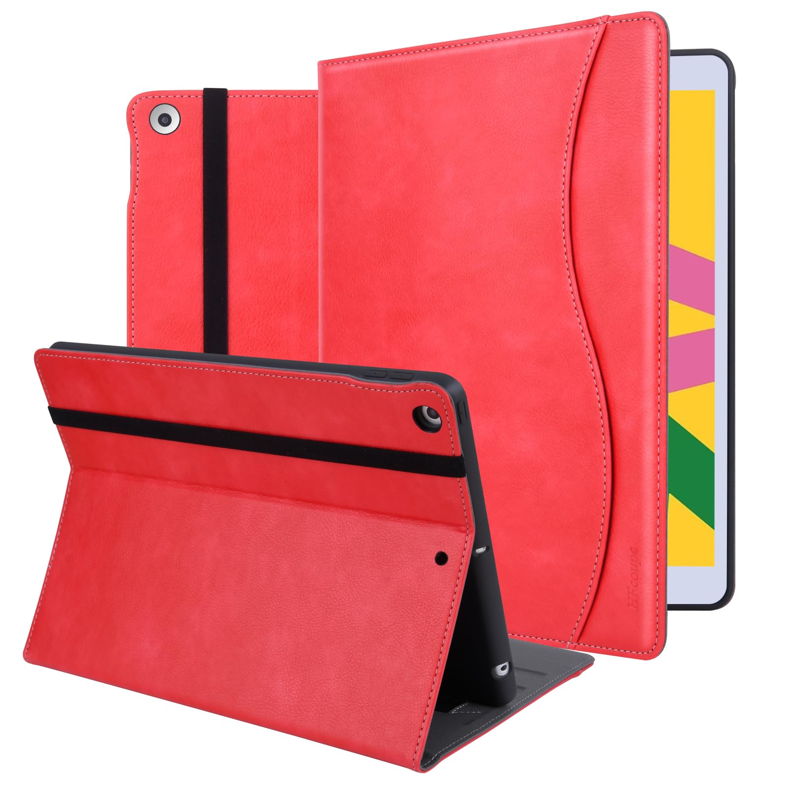 Hfcoupe 10.2 Case For Ipad 9Th Generation 2021 / 8Th Gen 2020 / 7Th Gen 2019, Multiple Angles Viewing Leather Folio Protective C