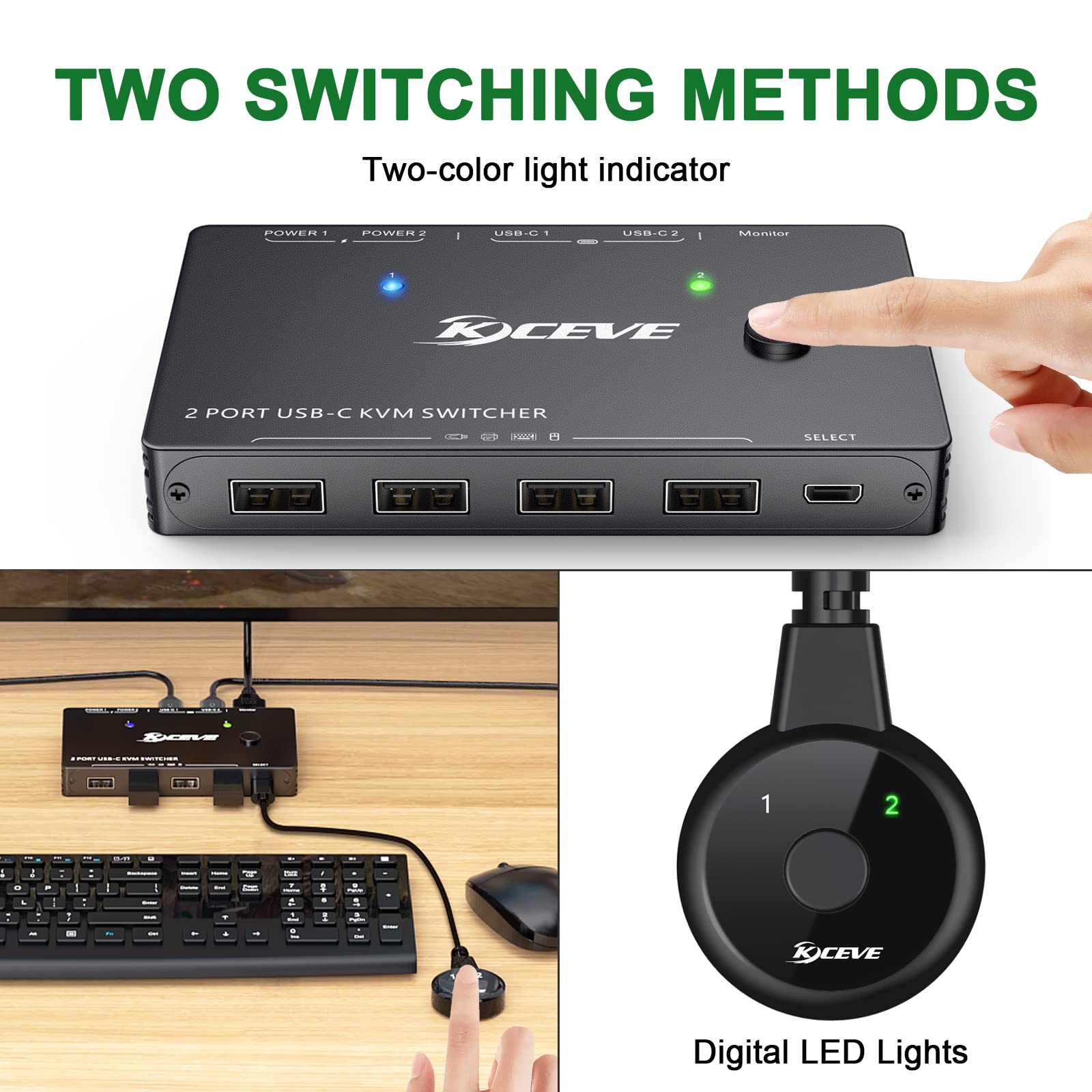 Usb C Kvm Switch 4K@60Hz,Mleeda Usb C Switch 2 Computers Share 1 Monitor And 4 Usb Devices,Compatible With Thunderbolt 3,With 10