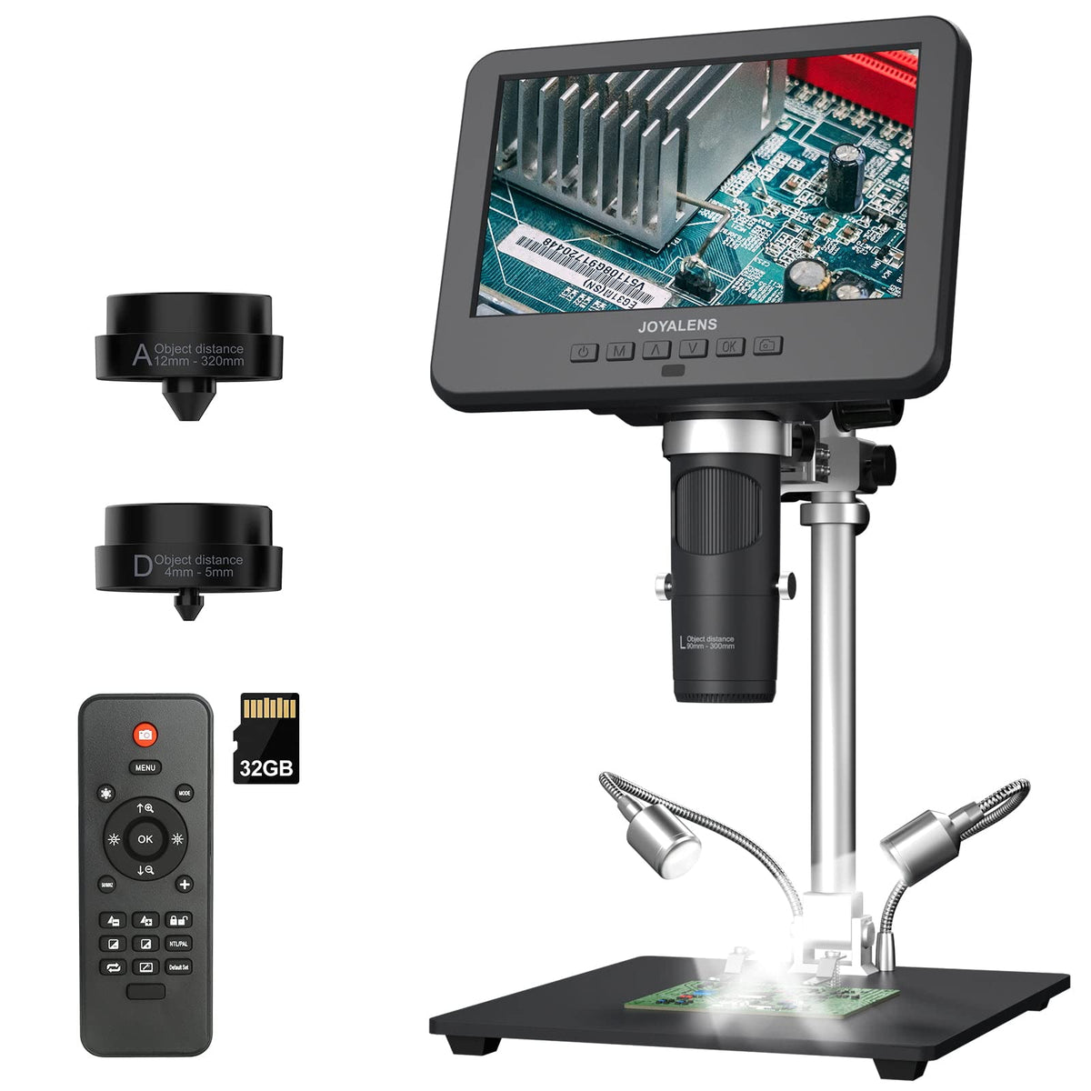 Joyalens Jl246Ms 3 Lens 7'' Lcd Hdmi Digital Microscope 2000X, 24Mp Soldering Microscope Pro Metal Stand For Vertical Horizontal