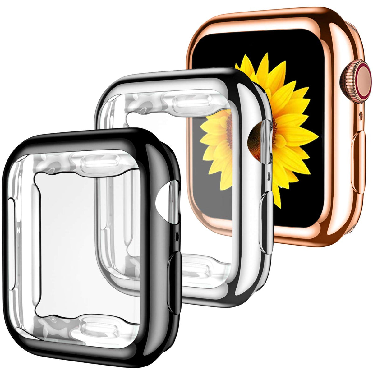 Geak Anti Scratch Tpu Protective Case For Apple Watch 40Mm Series 5, 6, Se, Ultra Thin All Around Protective Cover, Black/Silver