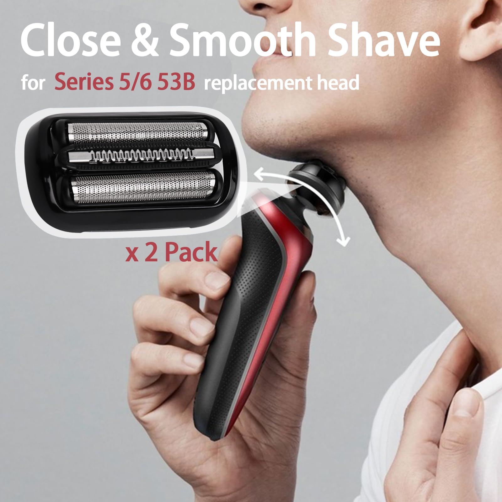 2Pack 53B Series 5/6 Foil & Cutter Replacement Head For Braun Series S5 S6(New Gens) 5018S, 5020S, 5035S, 5049Cs, 5050Cs 5762 60