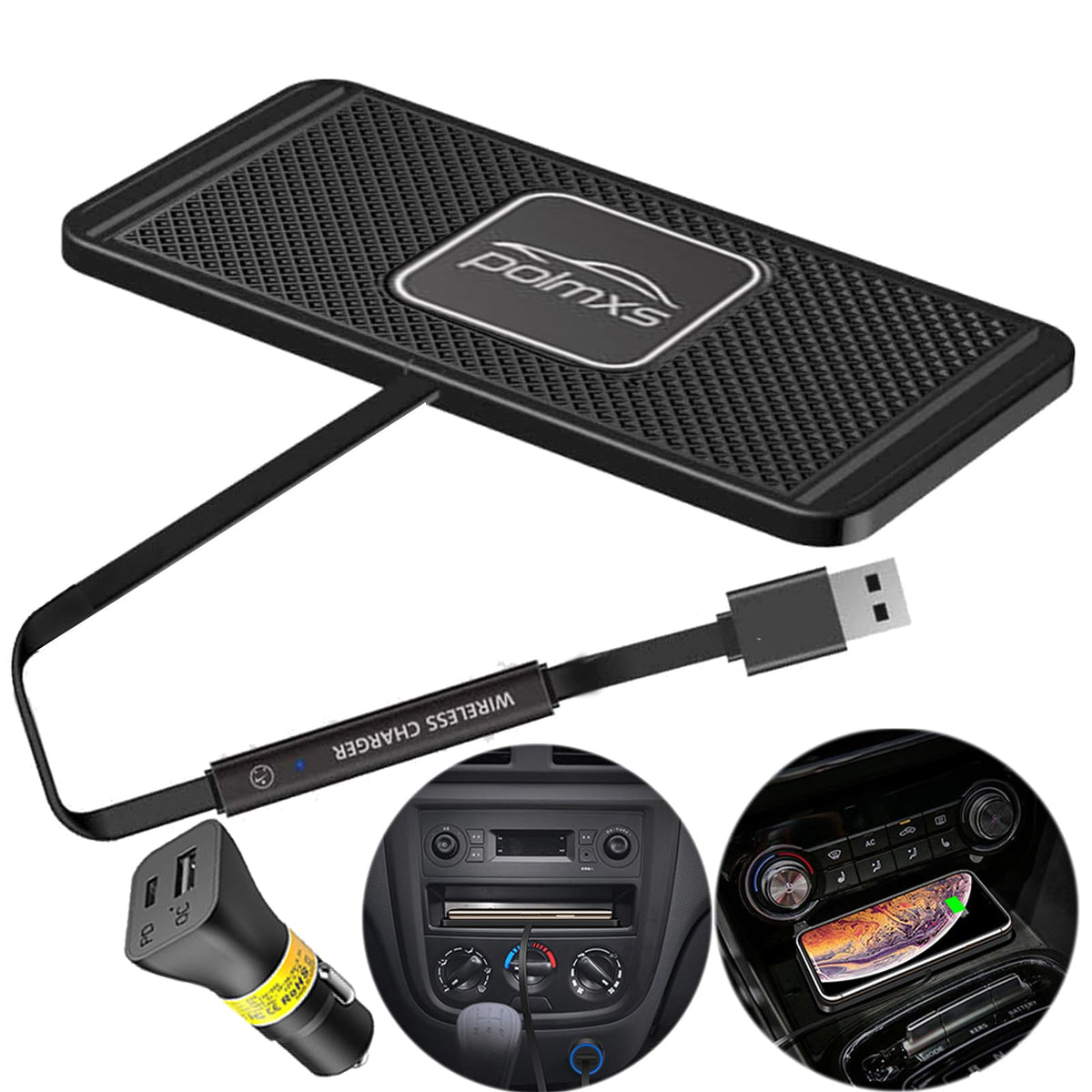 Wireless Charger,Polmxs Wireless Car Charger Charging Pad 10W Non Slip Charger Pad Fast Wireless Phone Charger For Car Cell Phon