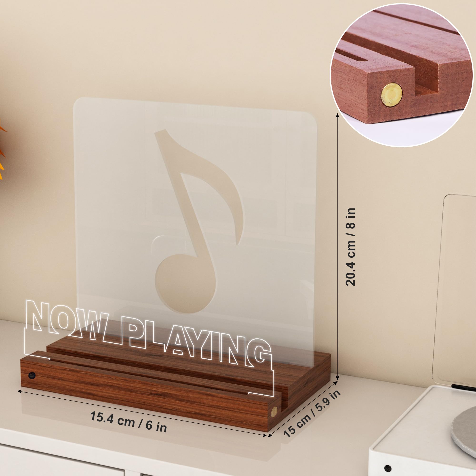Yuandian Light Up Now Playing Vinyl Record Stand, Wooden Acrylic Holder For Vinyl Album Display And Storage, Vinyl Illuminated L