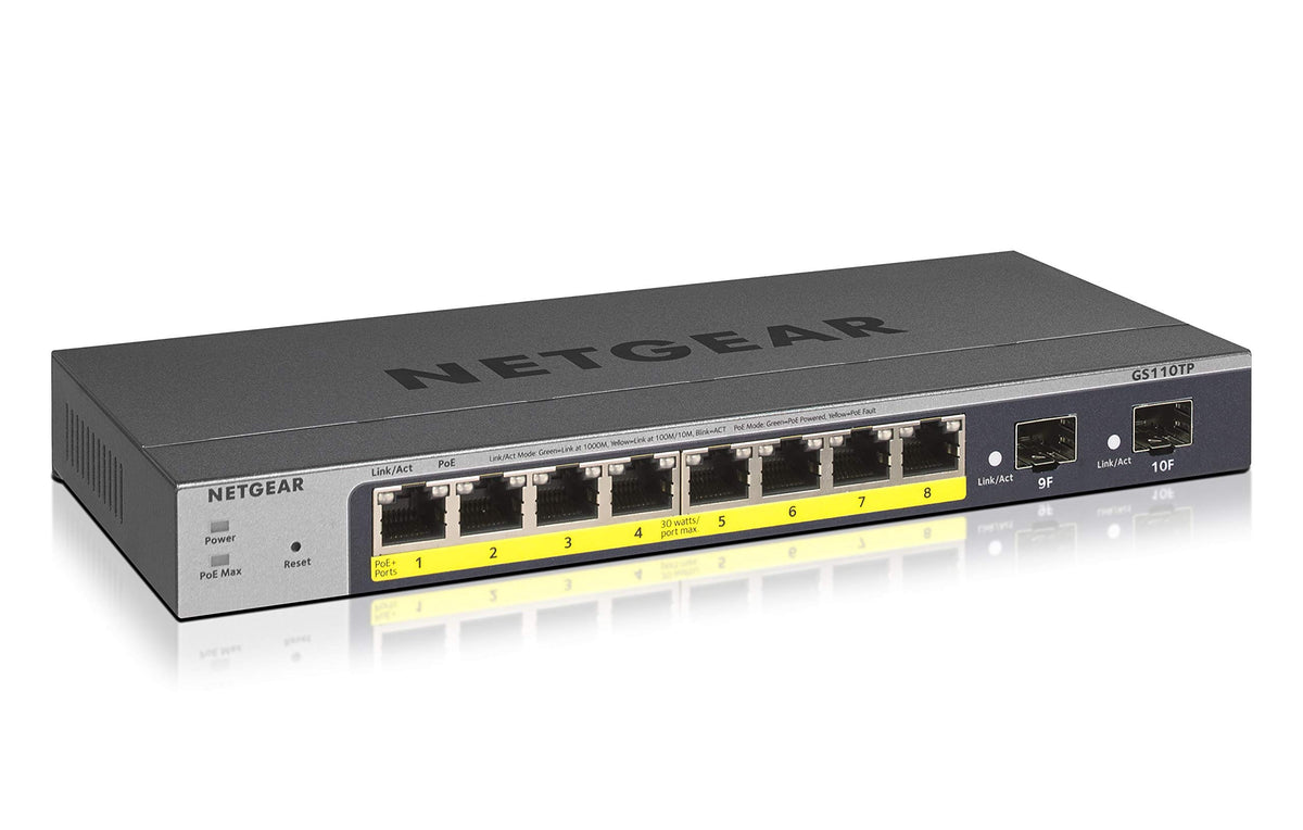 Netgear Gs110Tp 8 Port Gigabit Poe Smart Managed Pro Switch, 8 Port 53 W Power Over Ethernet, Black
