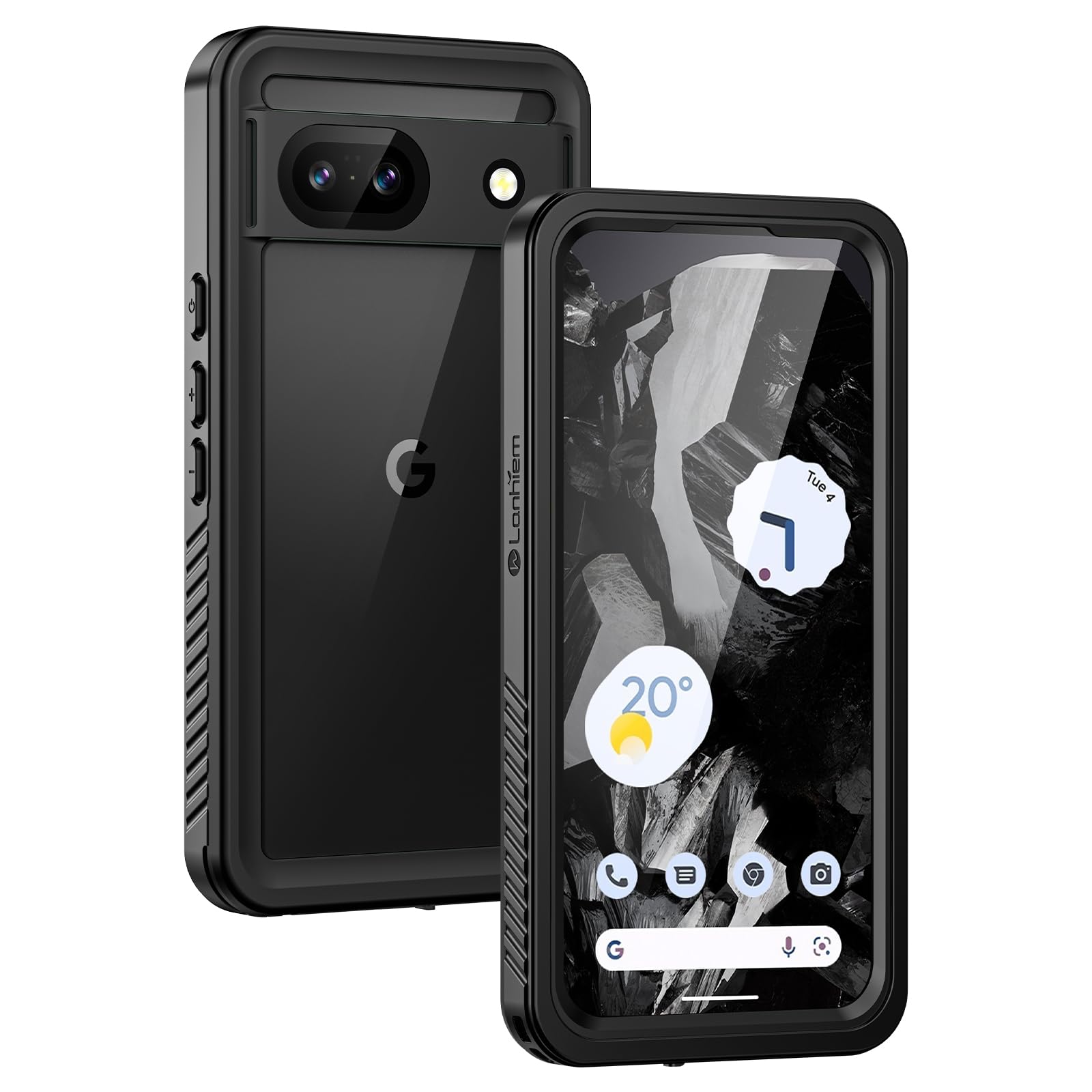 Lanhiem for Pixel 8a Case, IP68 Waterproof Dustproof, Builtin Screen Protector, Rugged Full Body Shockproof Phone Case for Goog