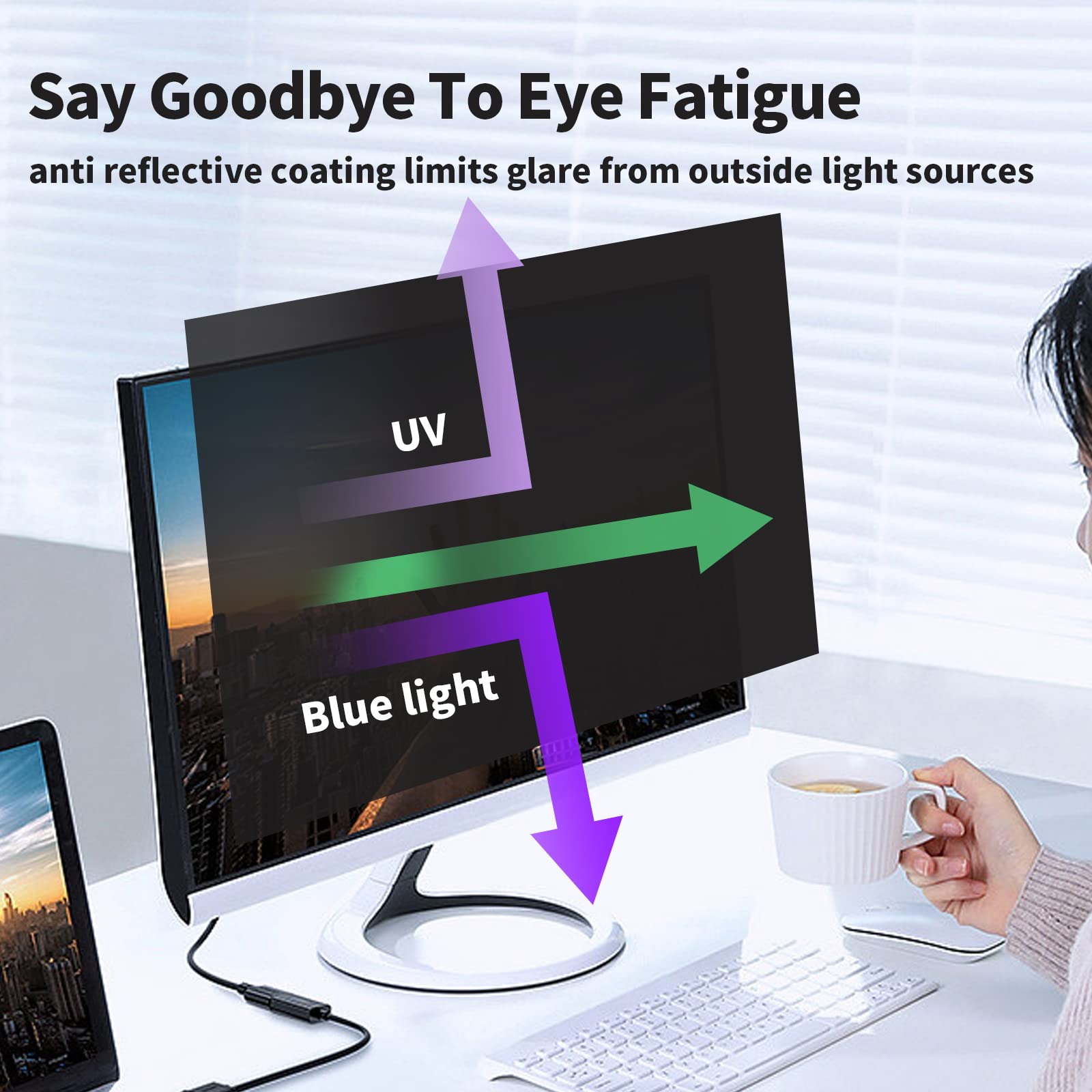 2 Pack Computer Privacy Screen 24 Inch For 16:9 Widescreen Monitor, Removable Eye Protection Anti Glare Blue Light Computer Scre