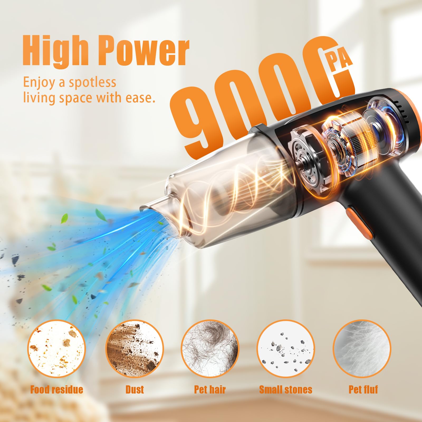 Tbcr Handheld Car Vacuum Cleaner Cordless, 9000Pa Vacuum And Air Duster, Mini Car Vacuum Portable Cordless With 6000Mah Battery,