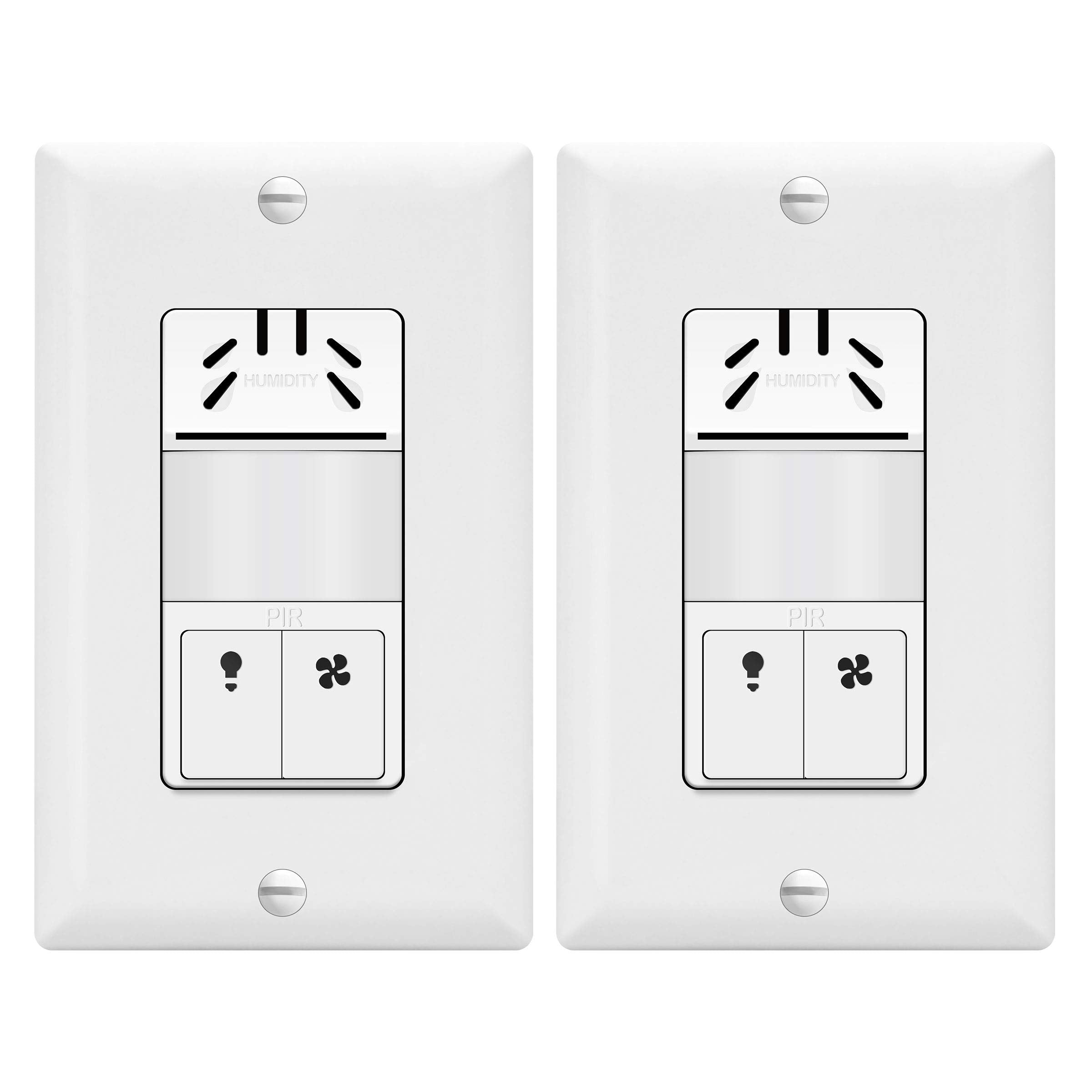 Topgreener Dual Tech Humidity Sensor Switch, Infrared Pir Motion & Air Moisture Detection, Bathroom Fan & Light Control, Adjusta