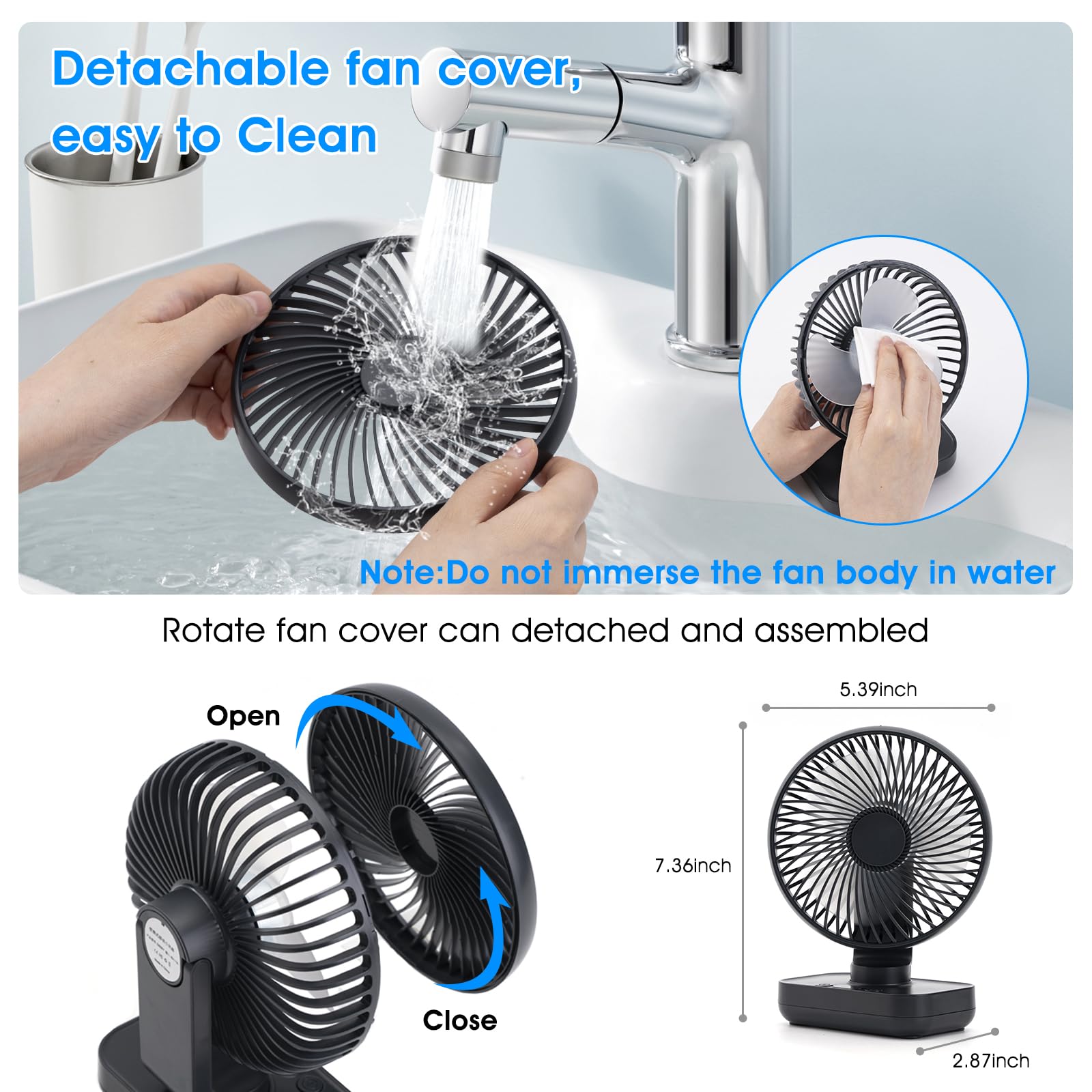 Digibond Oscillating Desk Fan 5.1In 2In1 Small Wall Mounted Oscillating Fan 90 Rotating And Auto Pivoting 4 Speeds 4500Mah Recha