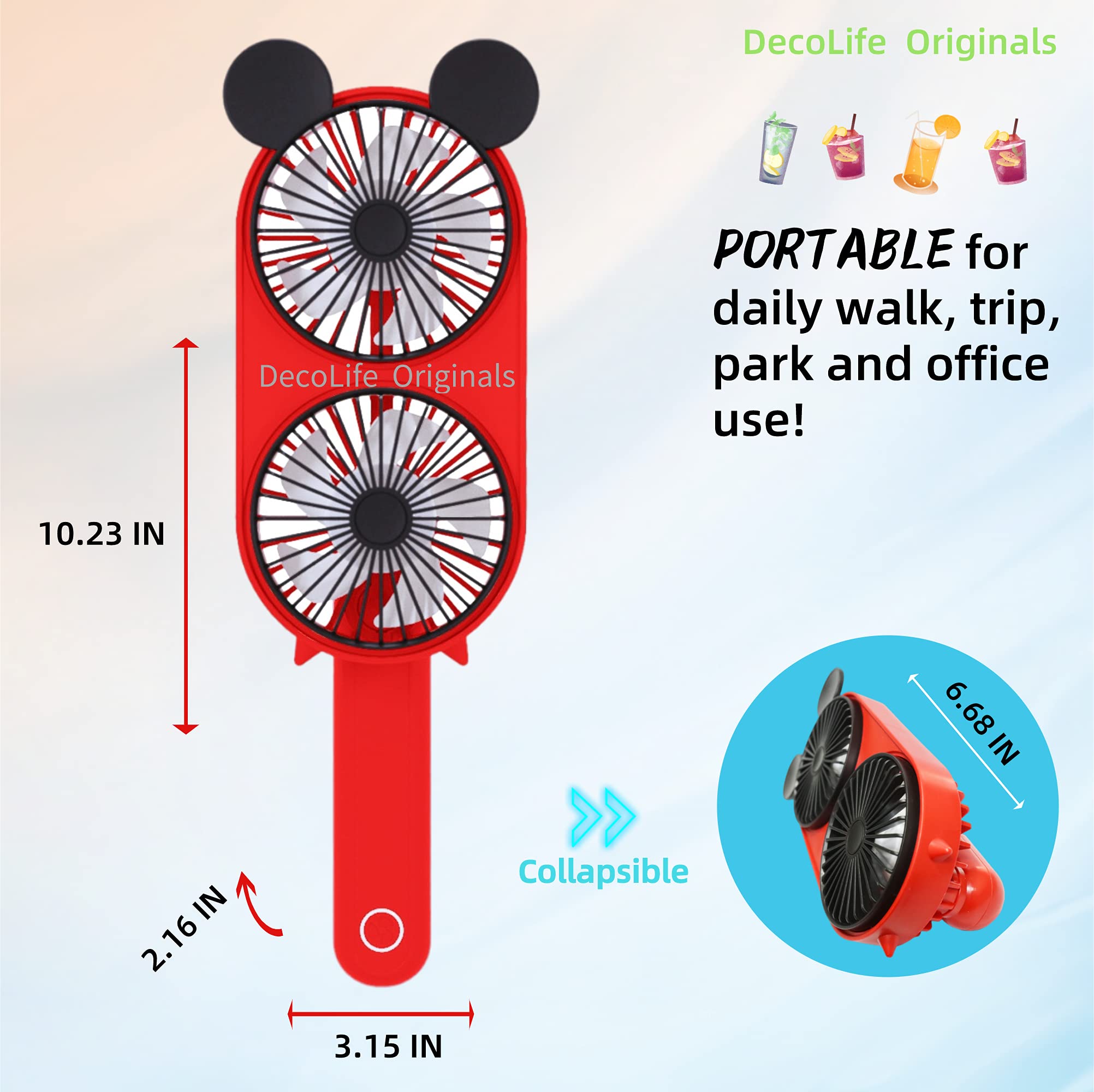 Decolife Cute Personal Mini Fan, Handheld & Portable Usb Rechargeable Fan, Twin Fan With 3 Adjustable Speeds, Perfect Cooling Fo
