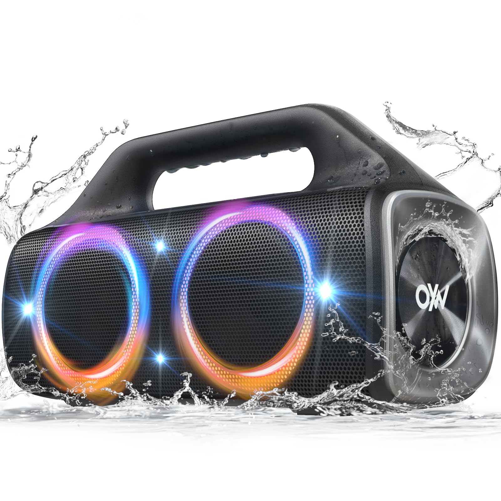 OYW IPX67 Waterproof Bluetooth Speaker:80W(Peak) Loud Outdoor Portable Wireless Party Speakers with LED Lights,20H Playtime,Blue