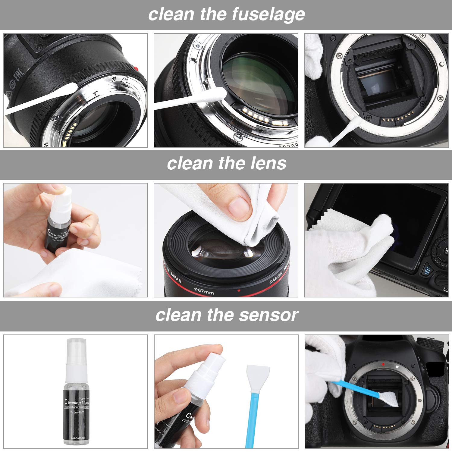 17 In 1 Camera Cleaning Kit For Dslr Cameras (Canon, Nikon,Sony), With Air Blower/Cleaning Pen/Detergent/Cleaning Cloth/Lens Bru