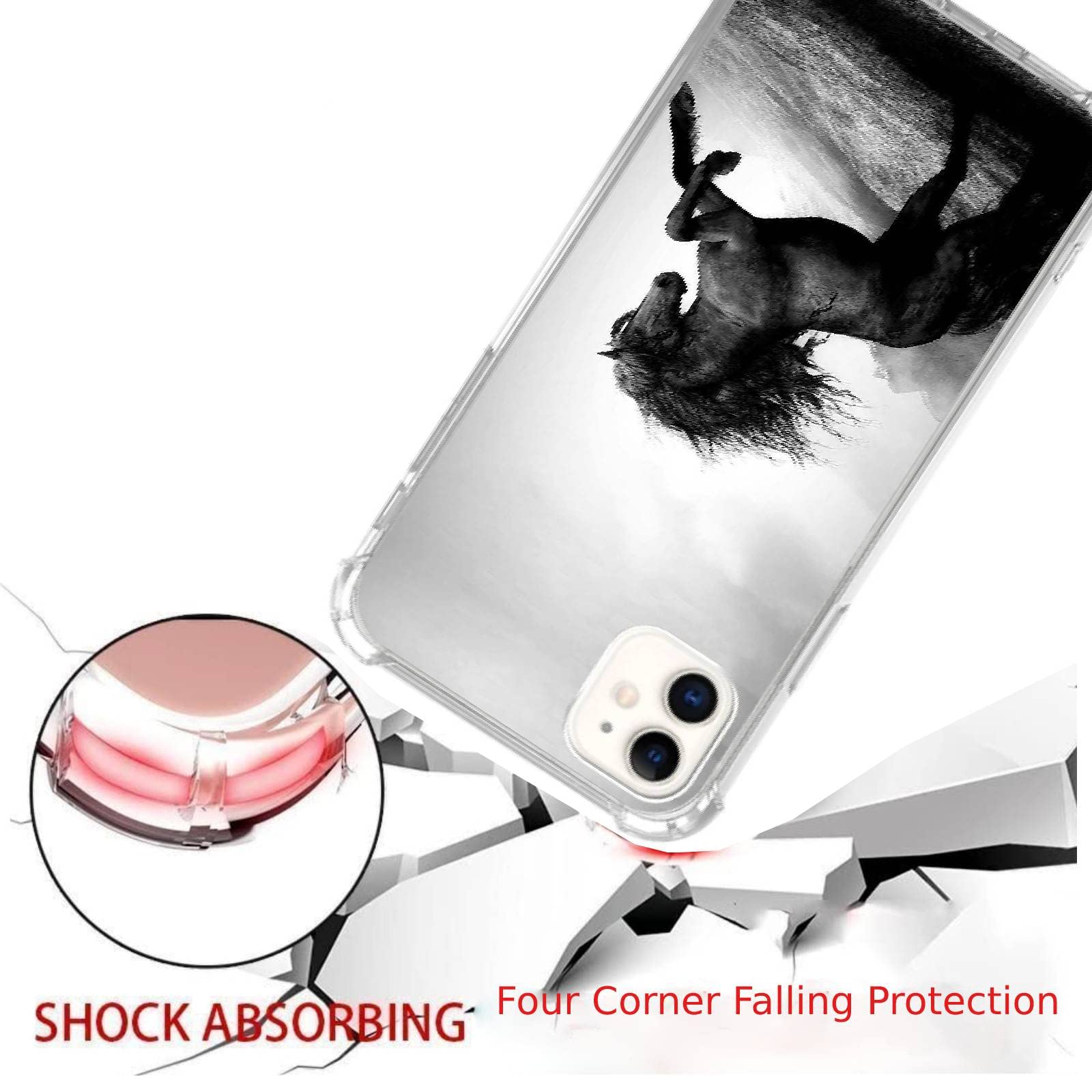 Black Horse Phone Case Compatible With Iphone 11, Cool Exquisite Horse Case For Iphone 11, Unique Trendy Tpu Bumper Protective C