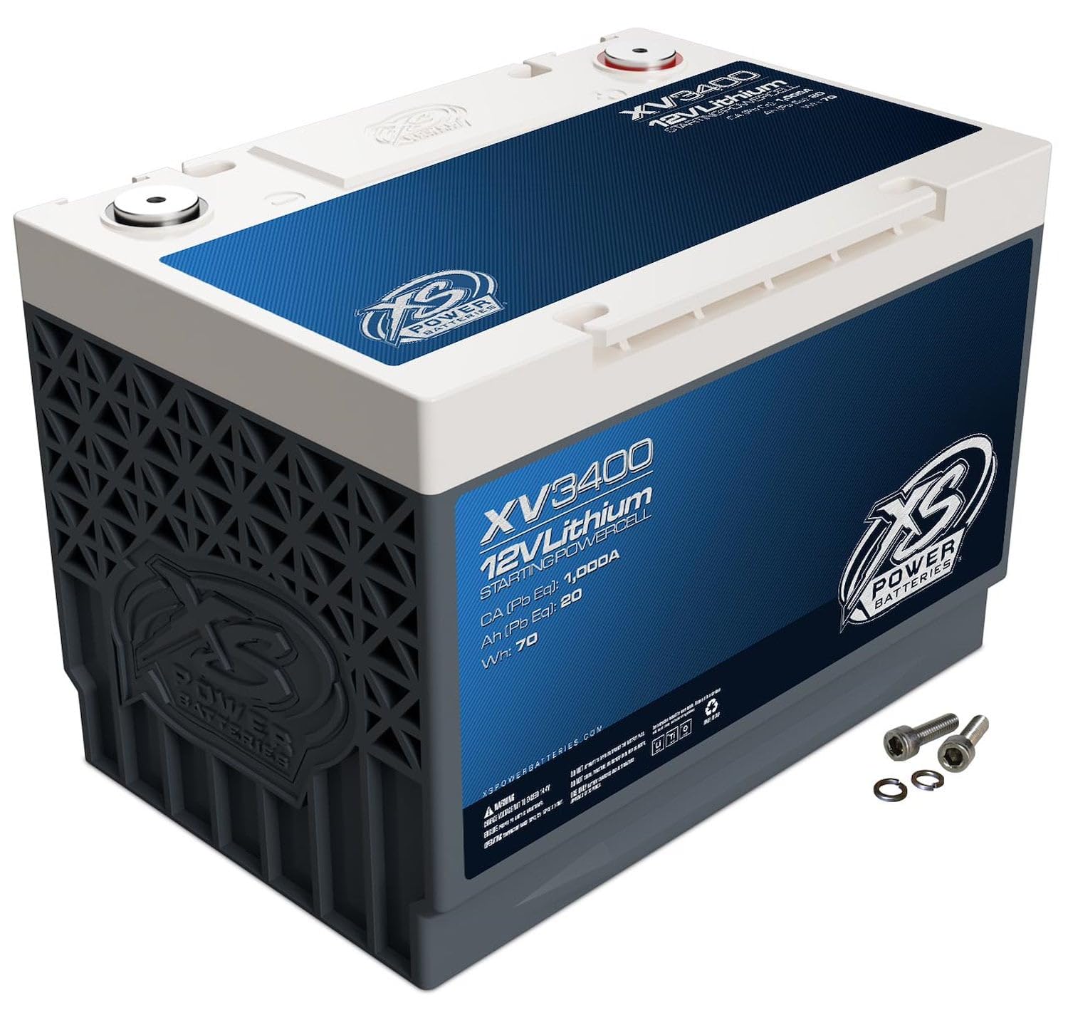 XS Power XV3400 Battery, Titan8 XV, Lithium Titanate, 12V, 1000 Cranking amps, Threaded Terminals, 10.24 in L x 7.16 in H x 6.89