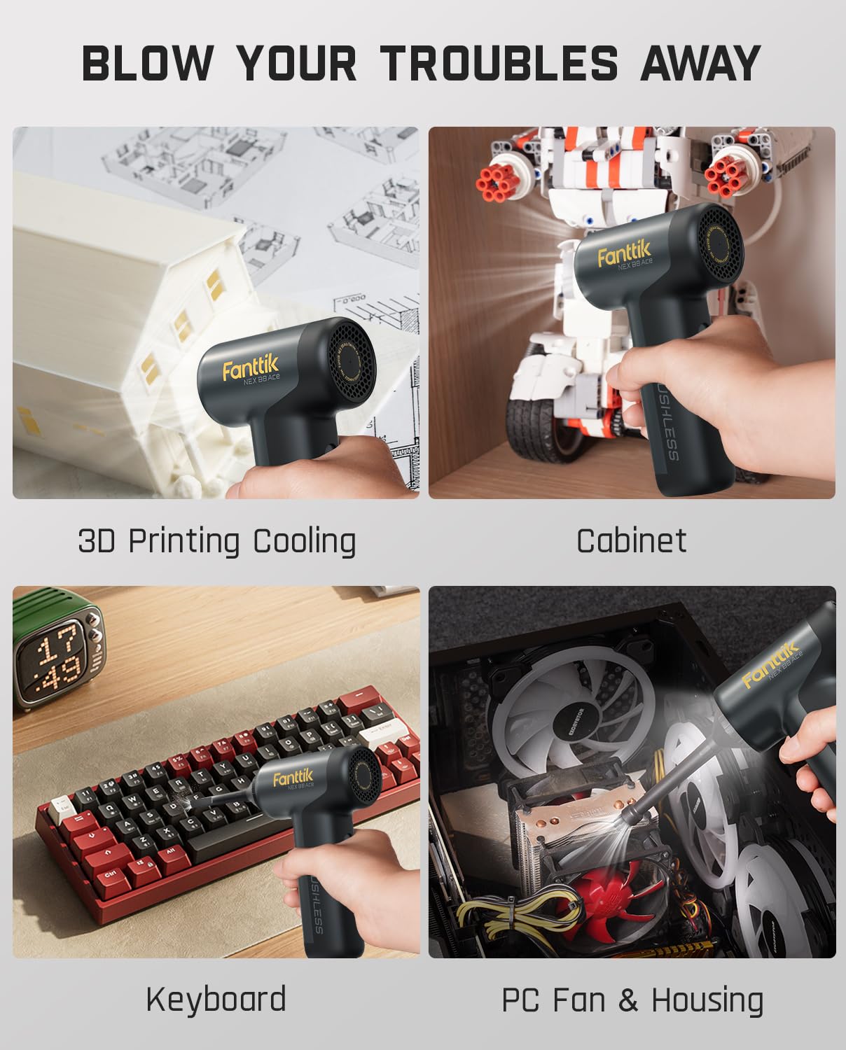 Fanttik B8 Ace Electric Air Duster, Cordless Air Duster, 110000 Rpm Brushless Motor, Max.100M/S Flow Rate, 2600Mah Rechargeable