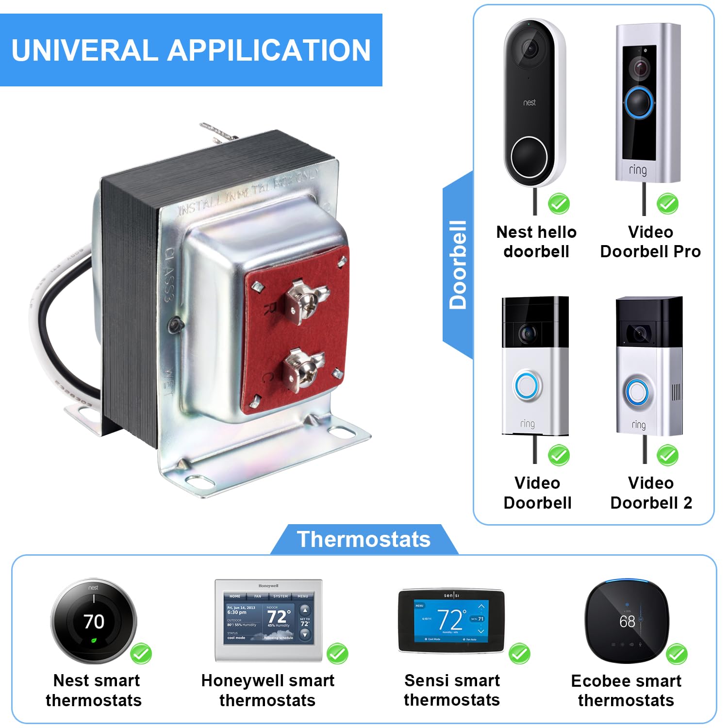 Maxdot Doorbell Transformer 24V 40Va Compatible With Ring Wired Video Doorbell, Ul Listed Safe Wired 24 Volt Doorbell Kit, Easy