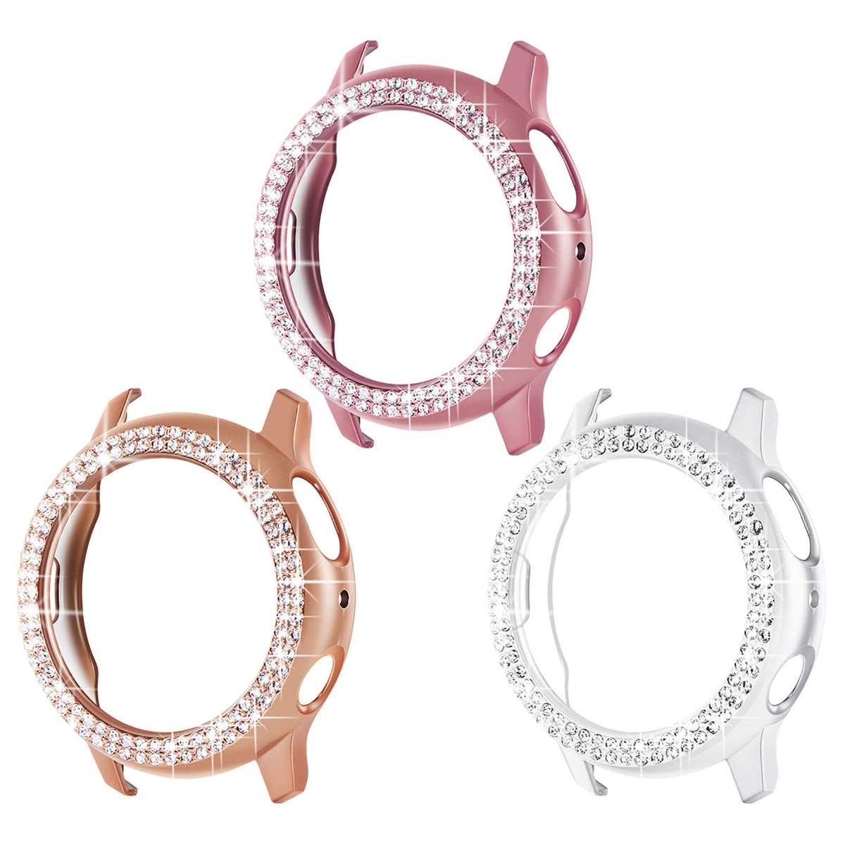 Surace Galaxy Watch Active 2 Case 44Mm, Bling Frame Protective Case Compatible For Samsung Galaxy Watch Active 2 (3 Packs, Rose